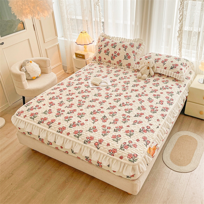 91家纺网 家纺一手货源 找家纺 雯豆家纺 2025新款牛奶绒花边床笠单床笠单品床笠单件床笠 牛奶绒花边床笠-花影重重