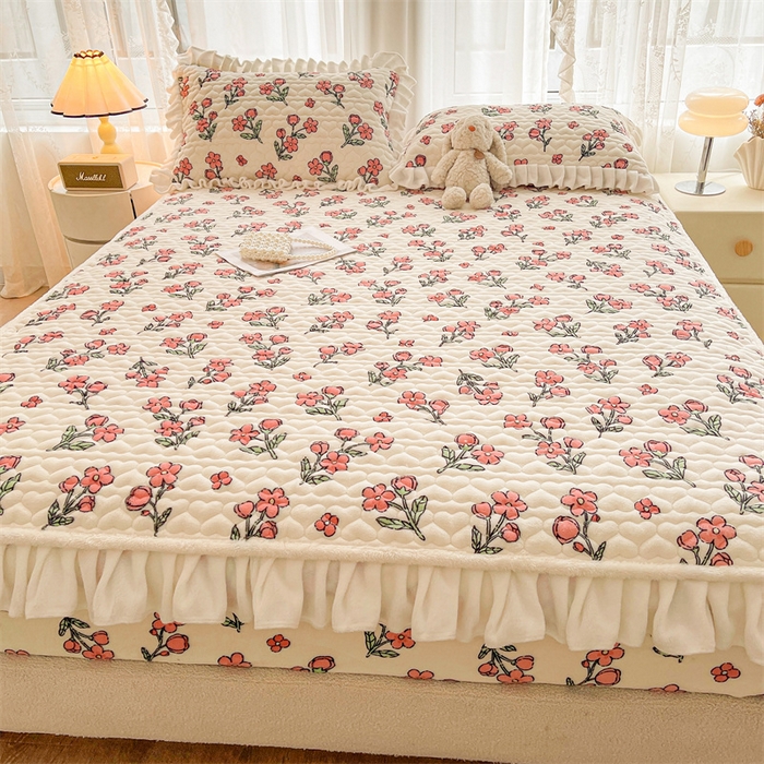 91家纺网 家纺一手货源 找家纺 雯豆家纺 2025新款牛奶绒花边床笠单床笠单品床笠单件床笠 牛奶绒花边床笠-花影重重