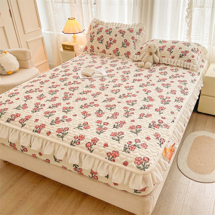 91家纺网 家纺一手货源 找家纺 雯豆家纺 2025新款牛奶绒花边床笠单床笠单品床笠单件床笠 牛奶绒花边床笠-花影重重