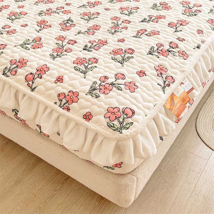 91家纺网 家纺一手货源 找家纺 雯豆家纺 2025新款牛奶绒花边床笠单床笠单品床笠单件床笠 牛奶绒花边床笠-花影重重