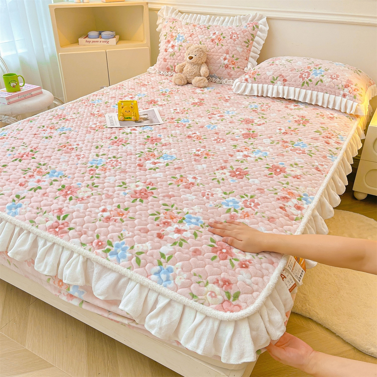 雯豆家纺 2025新款牛奶绒花边床笠单床笠单品床笠单件床笠 牛奶绒花边床笠-莱茵