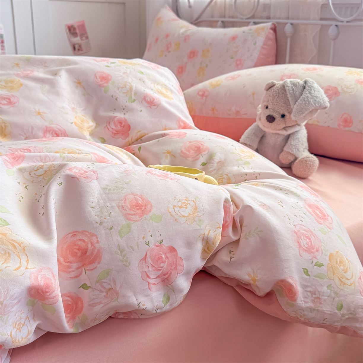 91家纺网 家纺一手货源 找家纺 恒爱家纺 2025新款全棉花卉四件套 爱莎