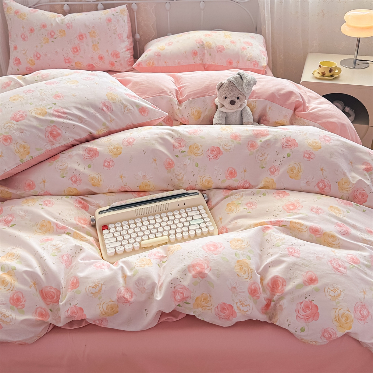 91家纺网 家纺一手货源 找家纺 恒爱家纺 2025新款全棉花卉四件套 爱莎