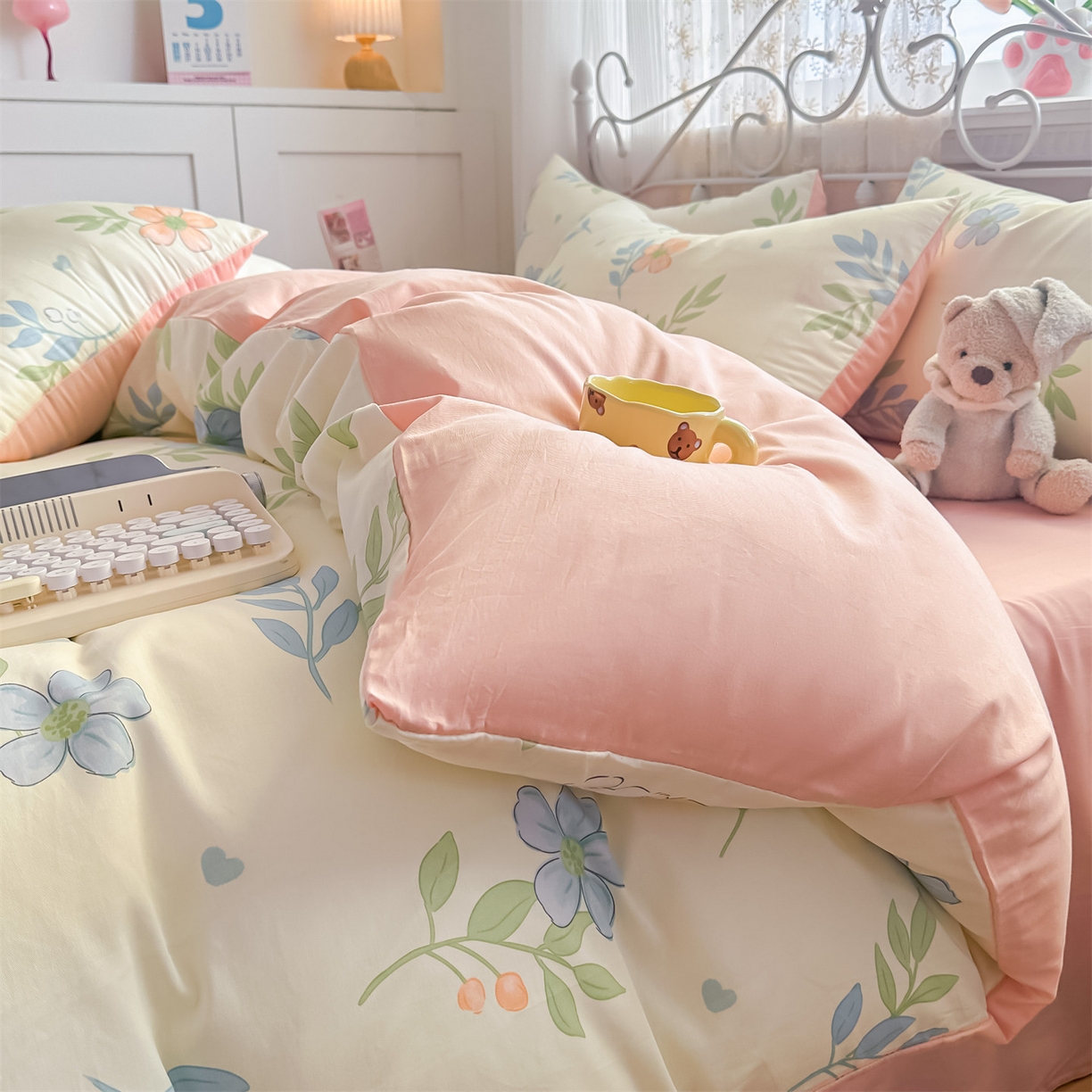 91家纺网 家纺一手货源 找家纺 恒爱家纺 2025新款全棉花卉四件套 空谷幽兰