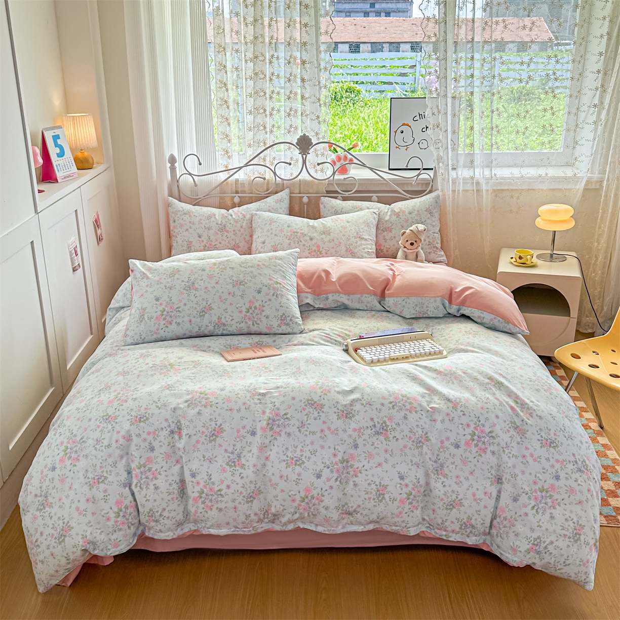 恒爱家纺 2025新款全棉花卉四件套 蓝星花