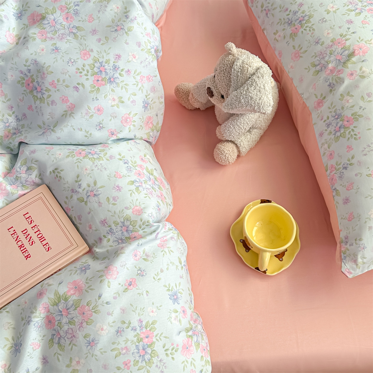 91家纺网 家纺一手货源 找家纺 恒爱家纺 2025新款全棉花卉四件套 蓝星花