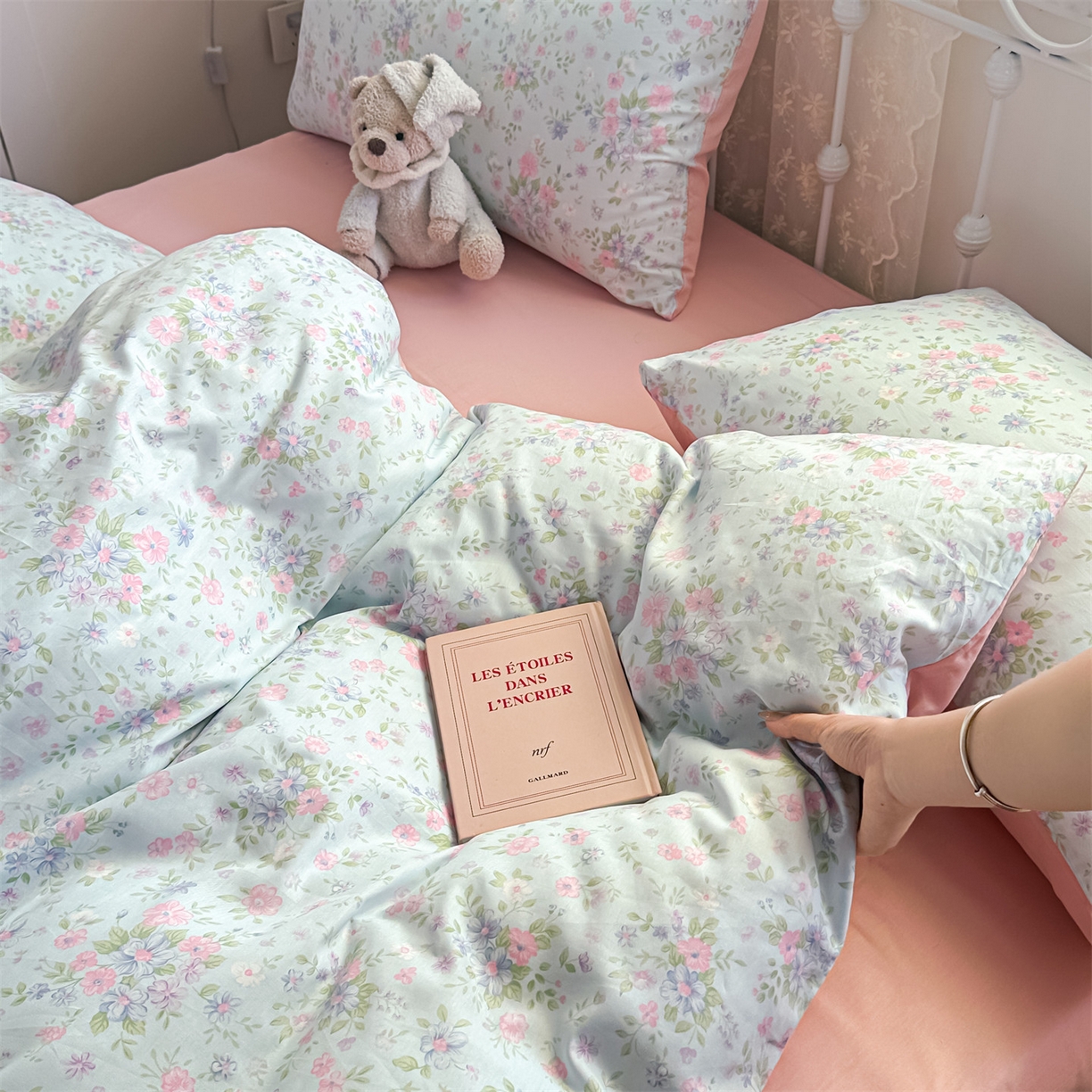 91家纺网 家纺一手货源 找家纺 恒爱家纺 2025新款全棉花卉四件套 蓝星花