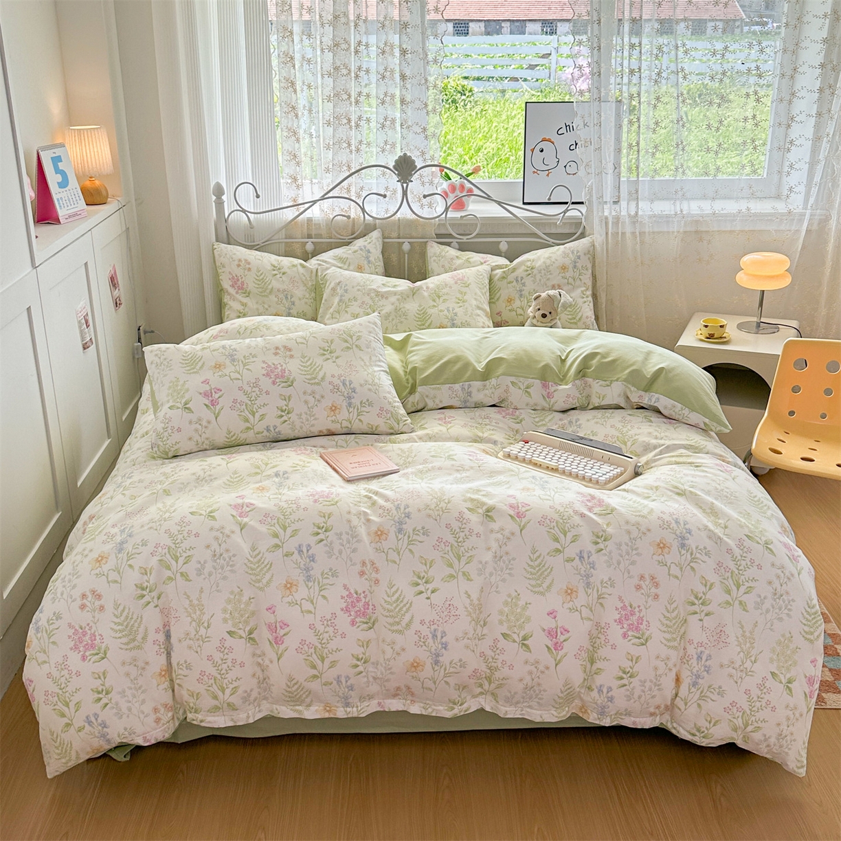 恒爱家纺 2025新款全棉花卉四件套 绿色仙子