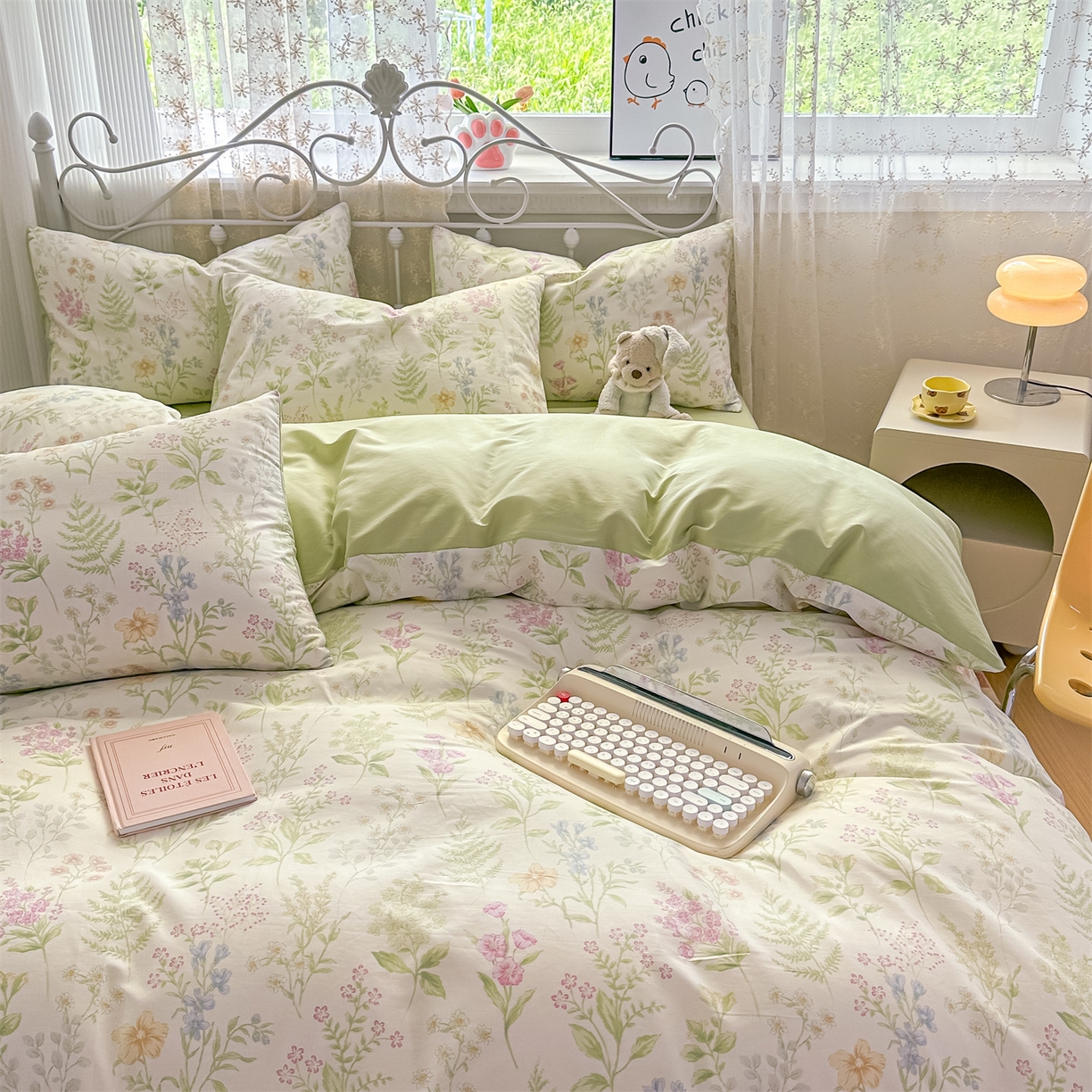 91家纺网 家纺一手货源 找家纺 恒爱家纺 2025新款全棉花卉四件套 绿色仙子