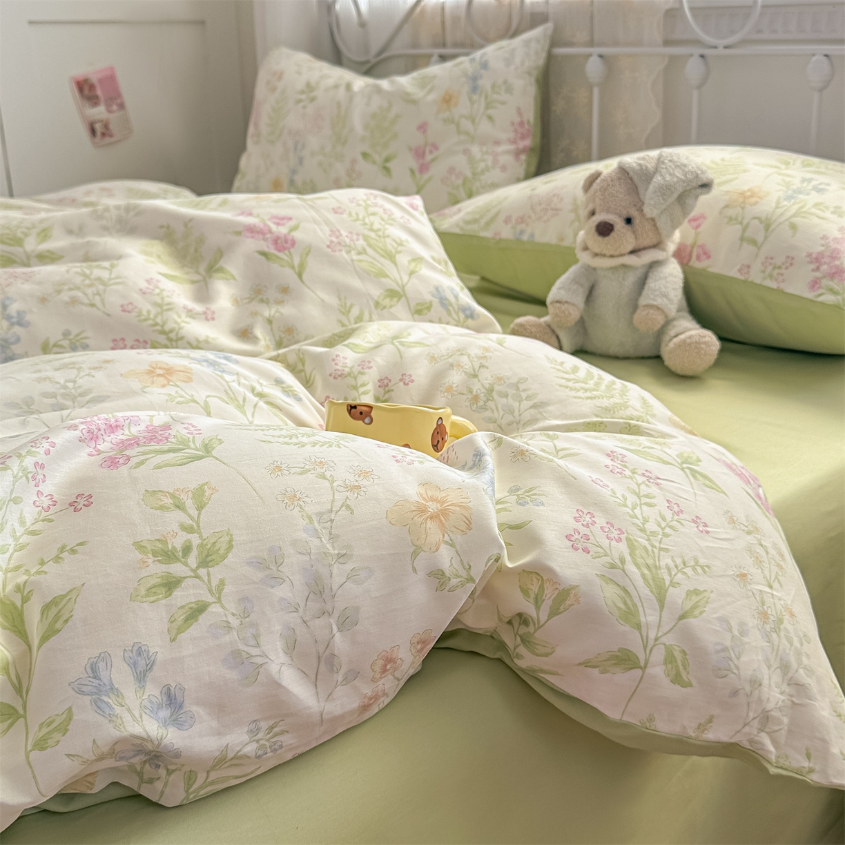 91家纺网 家纺一手货源 找家纺 恒爱家纺 2025新款全棉花卉四件套 绿色仙子