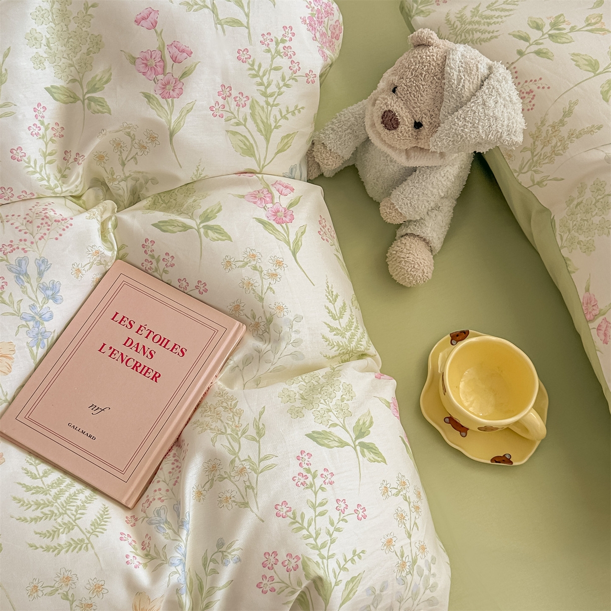 91家纺网 家纺一手货源 找家纺 恒爱家纺 2025新款全棉花卉四件套 绿色仙子