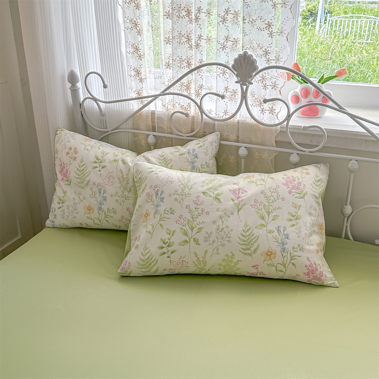 91家纺网 家纺一手货源 找家纺 恒爱家纺 2025新款全棉花卉四件套 绿色仙子