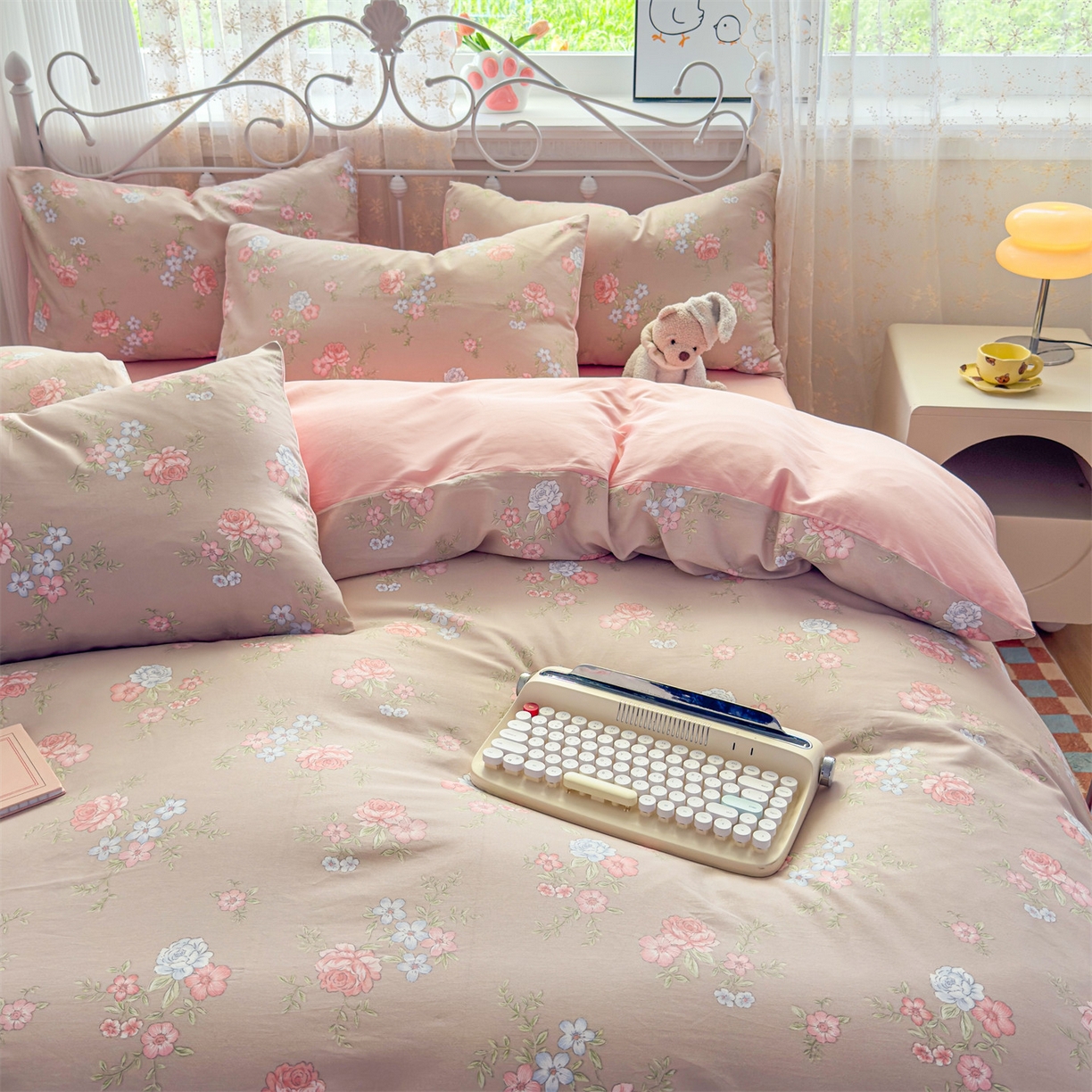 91家纺网 家纺一手货源 找家纺 恒爱家纺 2025新款全棉花卉四件套 络新妇