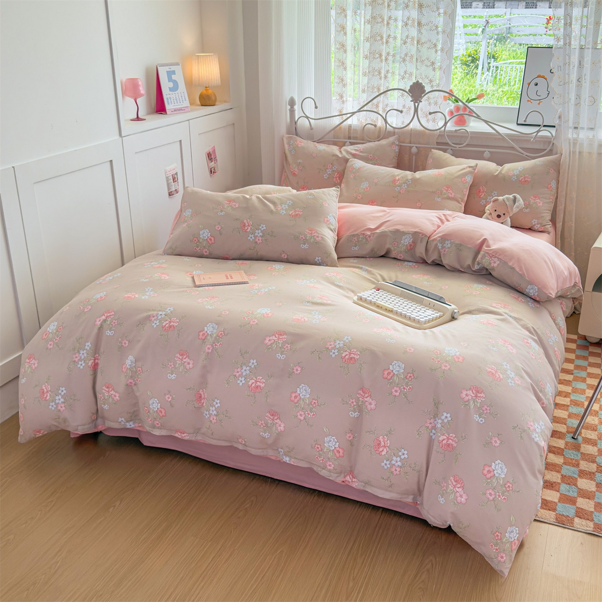 91家纺网 家纺一手货源 找家纺 恒爱家纺 2025新款全棉花卉四件套 络新妇