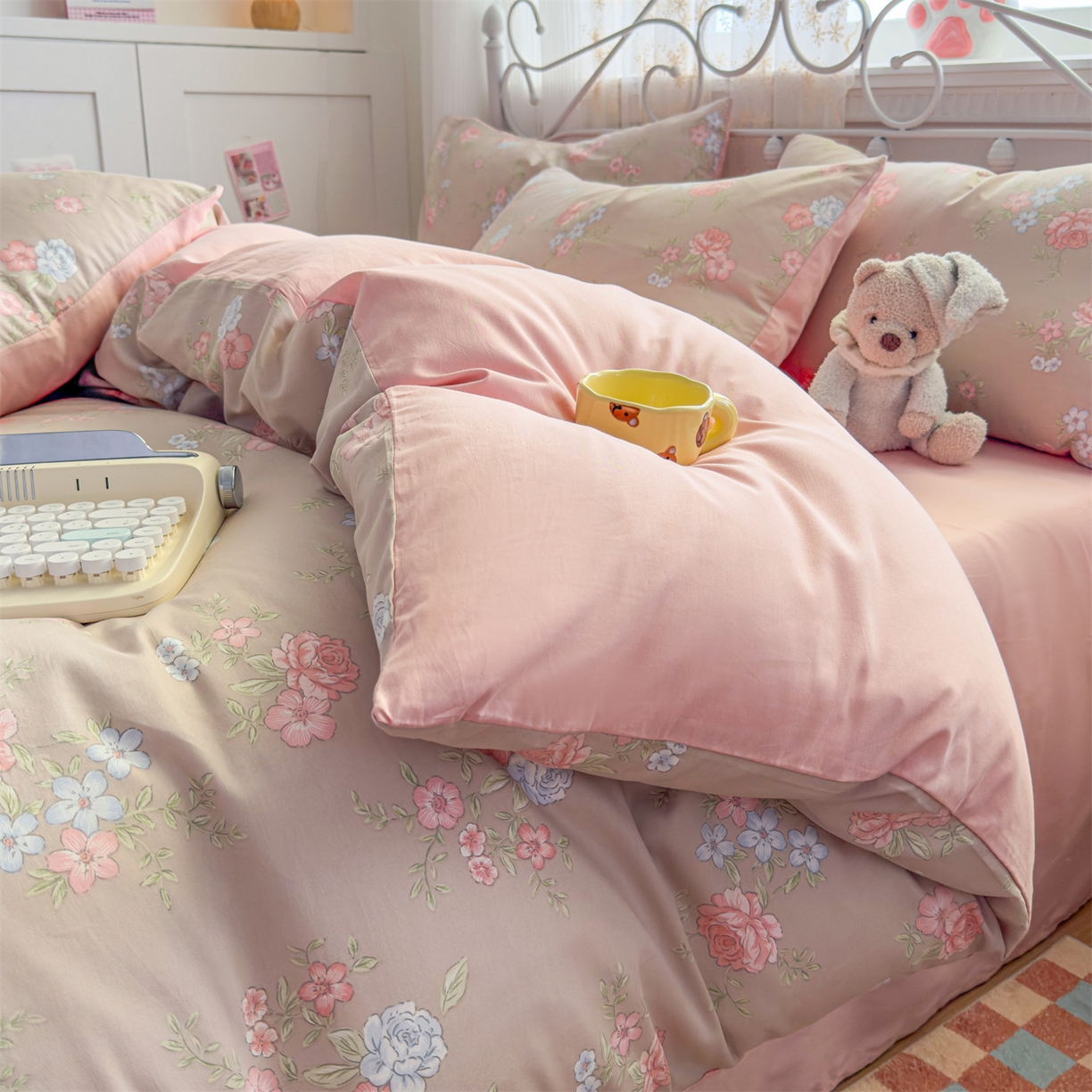 91家纺网 家纺一手货源 找家纺 恒爱家纺 2025新款全棉花卉四件套 络新妇