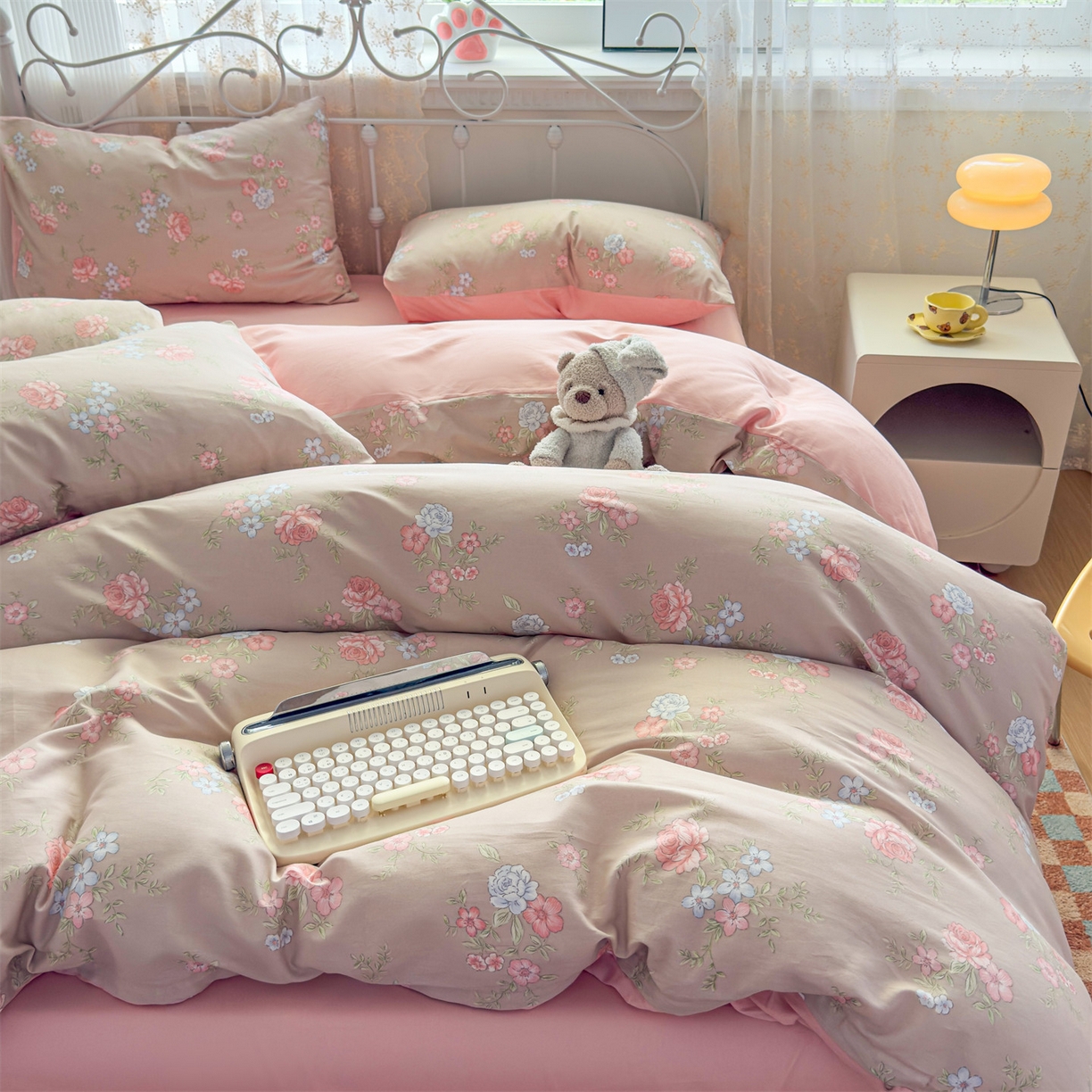 91家纺网 家纺一手货源 找家纺 恒爱家纺 2025新款全棉花卉四件套 络新妇