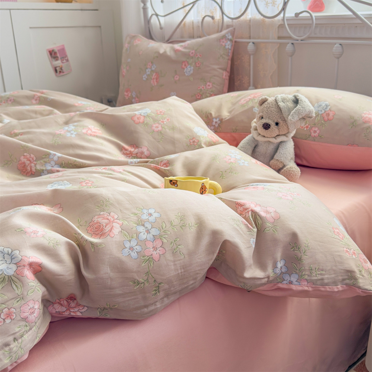 91家纺网 家纺一手货源 找家纺 恒爱家纺 2025新款全棉花卉四件套 络新妇