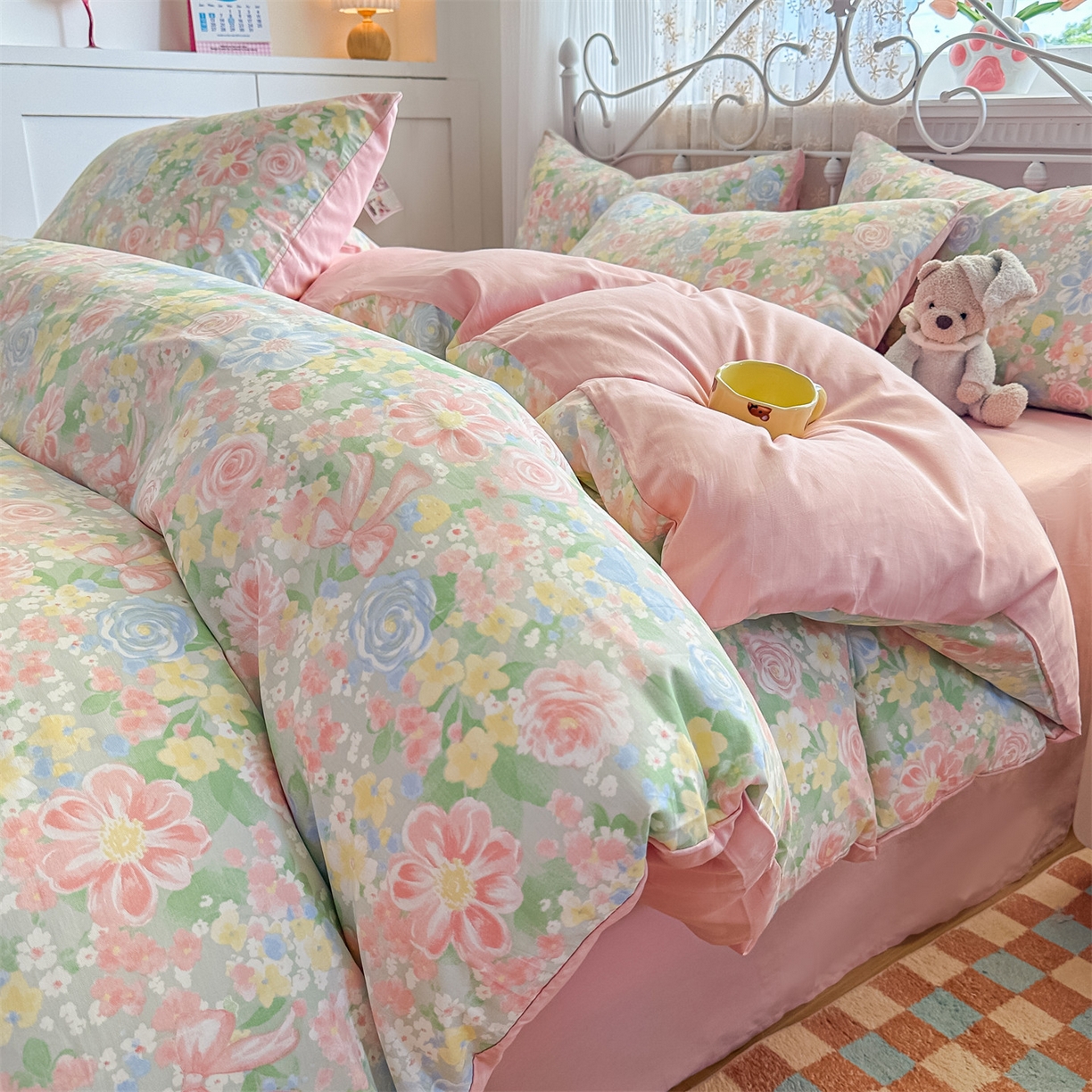 91家纺网 家纺一手货源 找家纺 恒爱家纺 2025新款全棉花卉四件套 曼塔