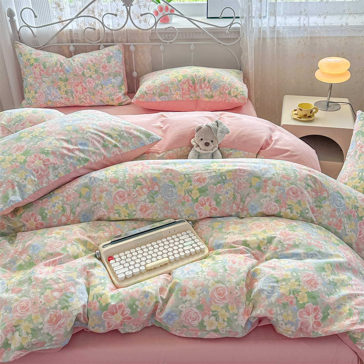 91家纺网 家纺一手货源 找家纺 恒爱家纺 2025新款全棉花卉四件套 曼塔