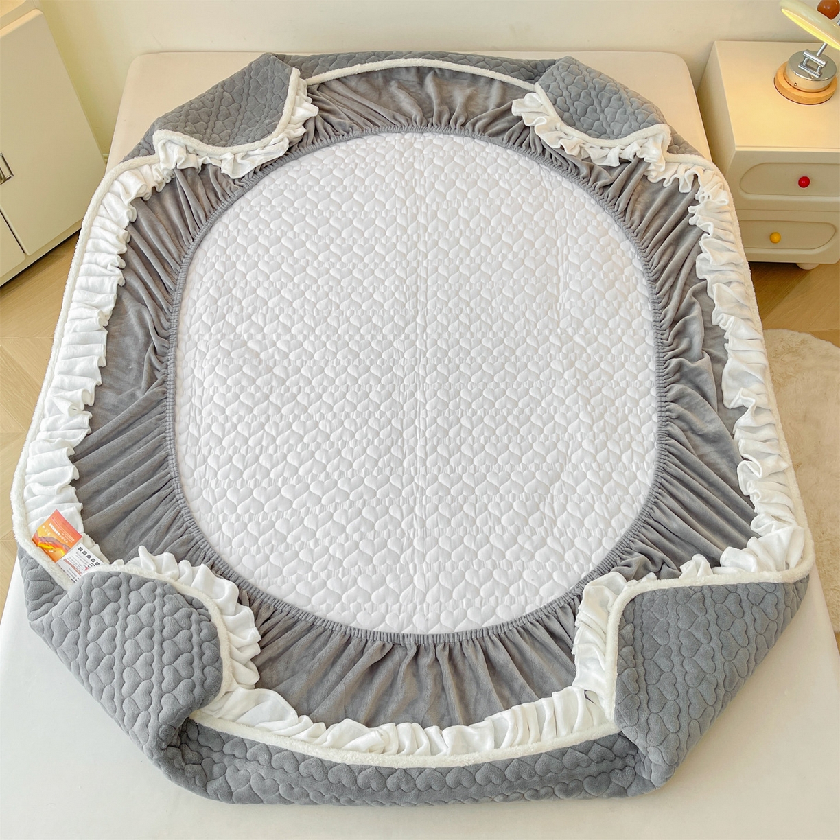 91家纺网 家纺一手货源 找家纺 雯豆家纺 2025新款牛奶绒花边床笠单床笠单品床笠单件床笠 牛奶绒花边床笠-深空灰