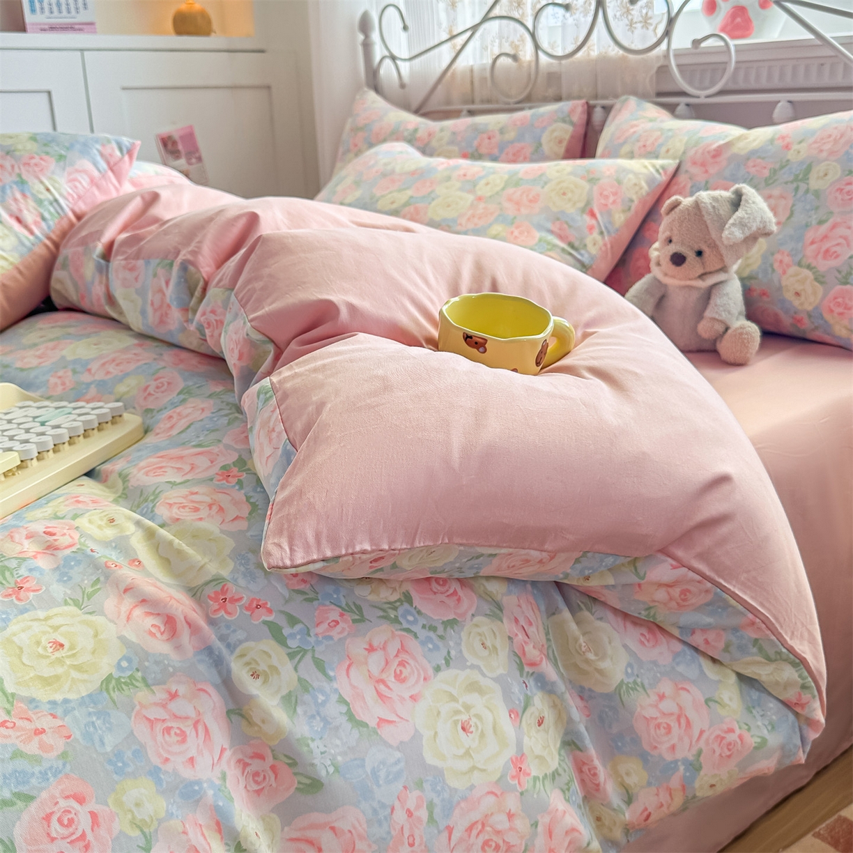 91家纺网 家纺一手货源 找家纺 恒爱家纺 2025新款全棉花卉四件套 南召公主