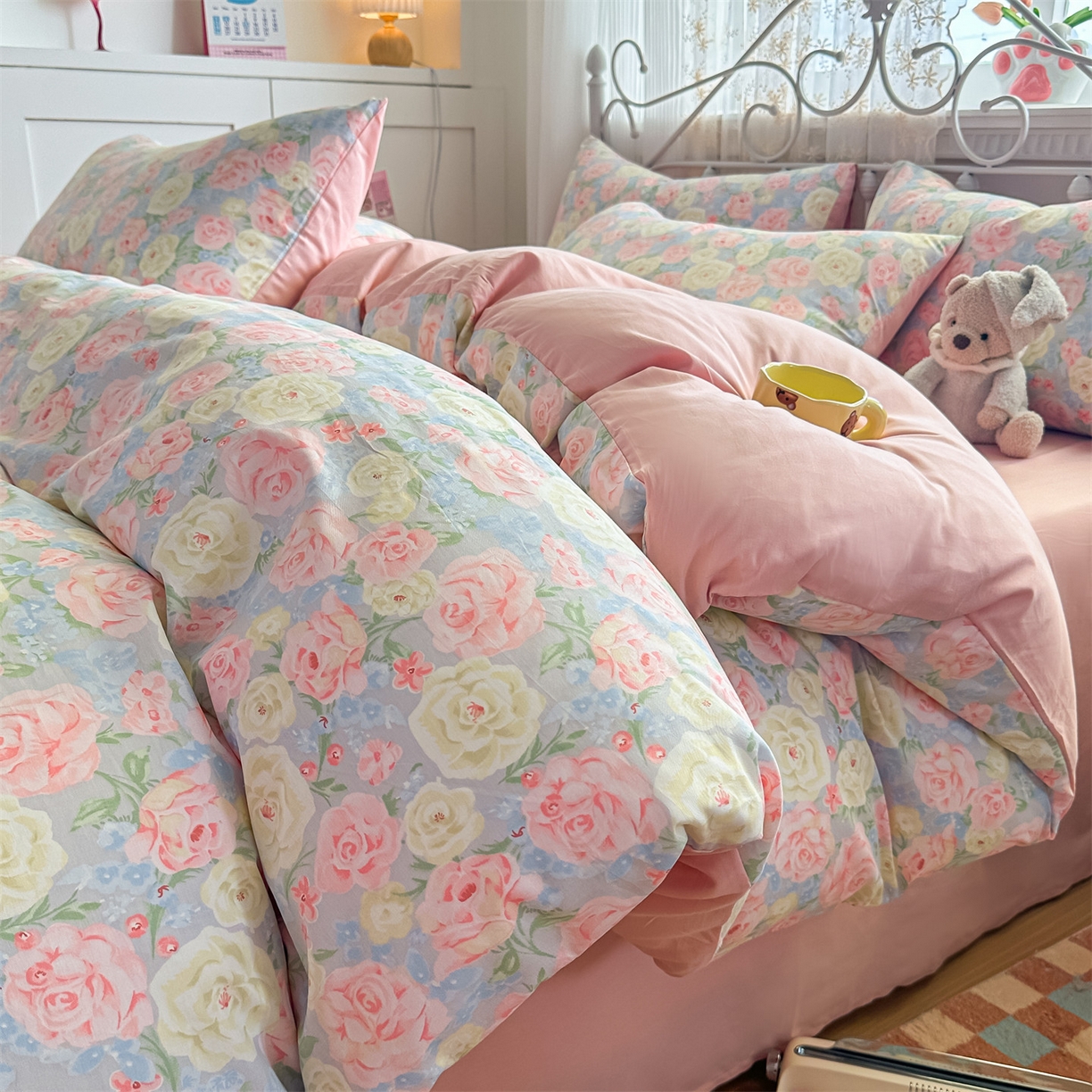 91家纺网 家纺一手货源 找家纺 恒爱家纺 2025新款全棉花卉四件套 南召公主