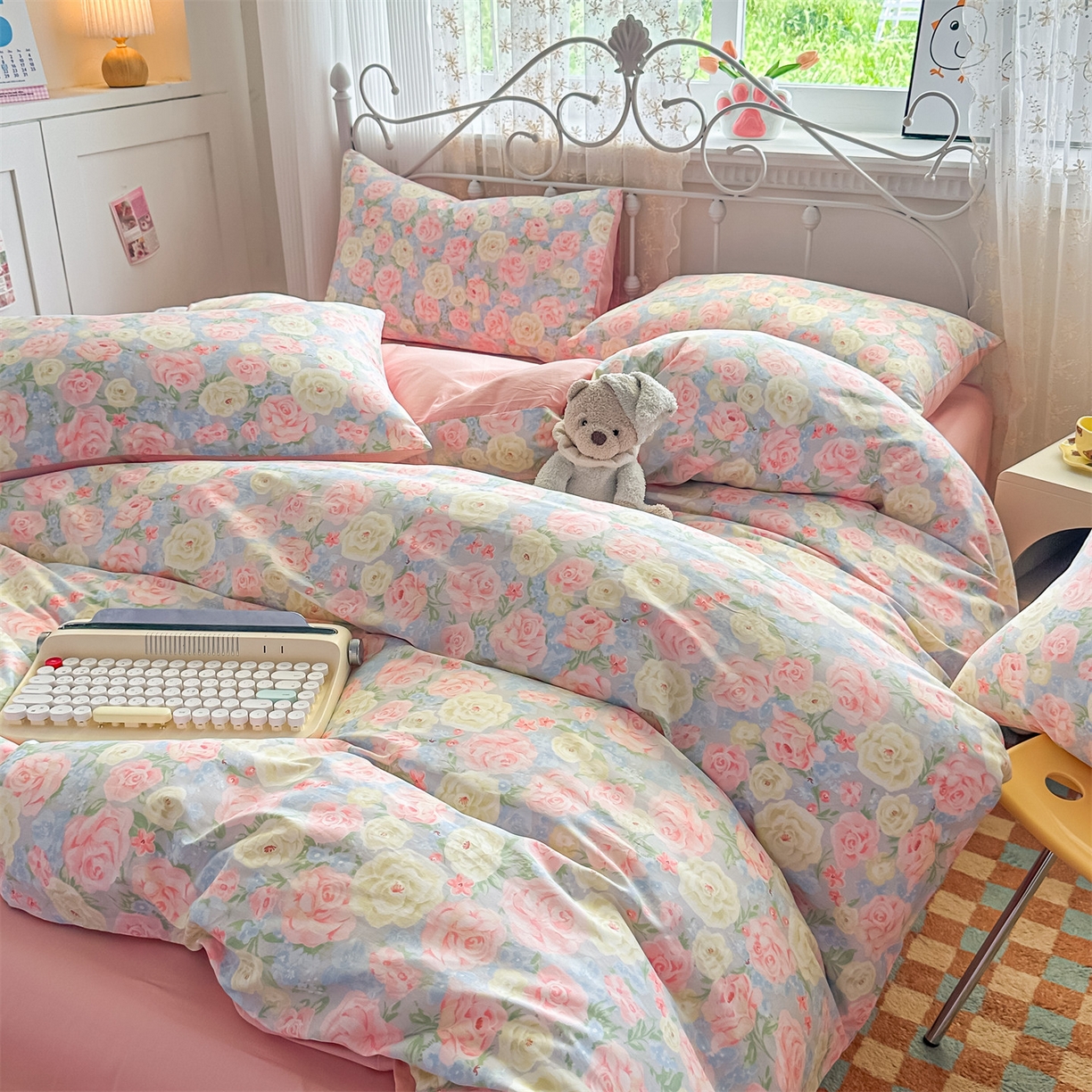 91家纺网 家纺一手货源 找家纺 恒爱家纺 2025新款全棉花卉四件套 南召公主