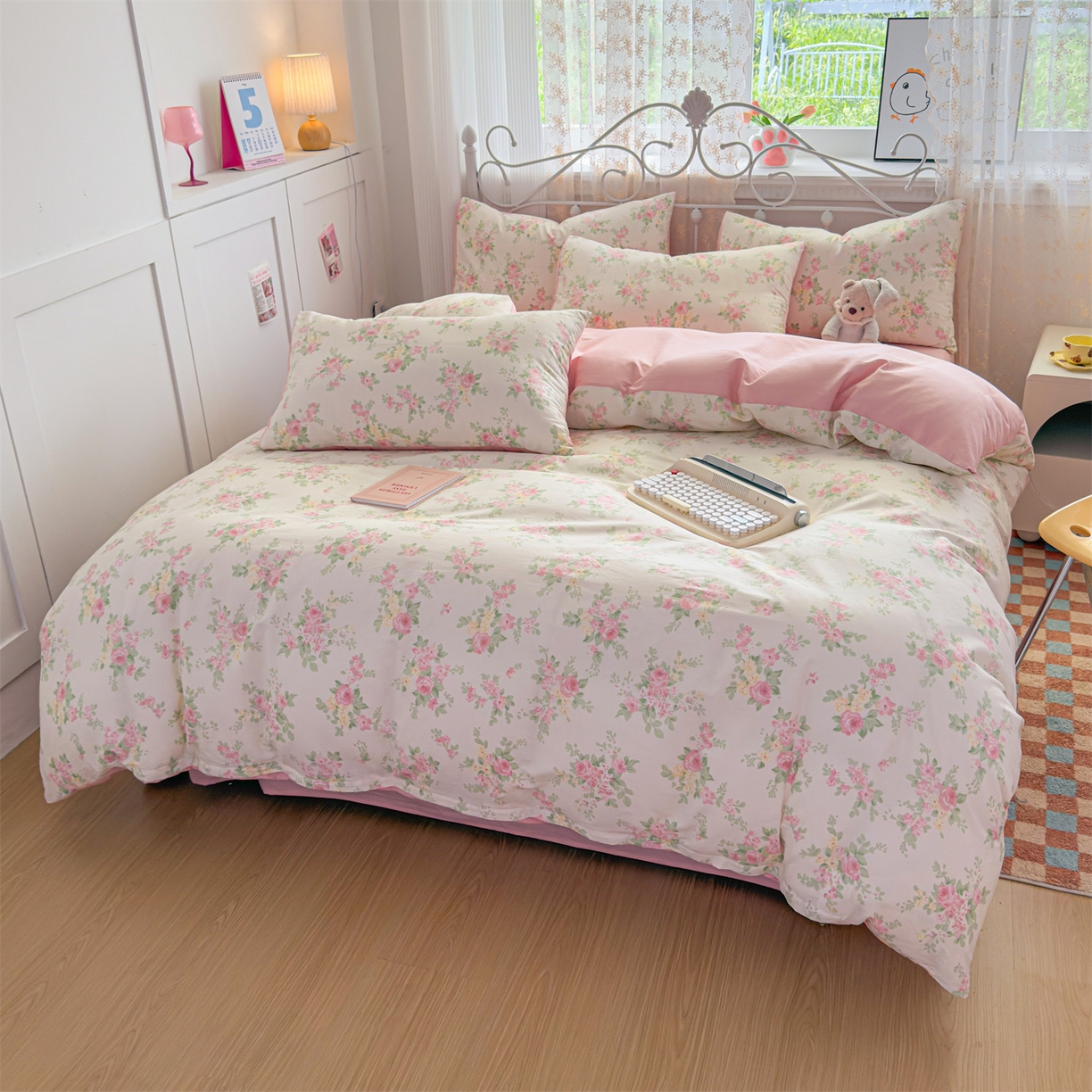 91家纺网 家纺一手货源 找家纺 恒爱家纺 2025新款全棉花卉四件套 铁线莲