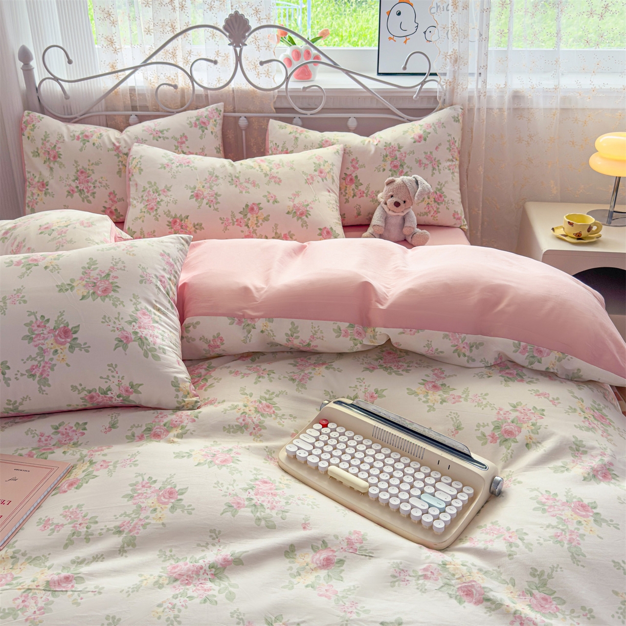 91家纺网 家纺一手货源 找家纺 恒爱家纺 2025新款全棉花卉四件套 铁线莲