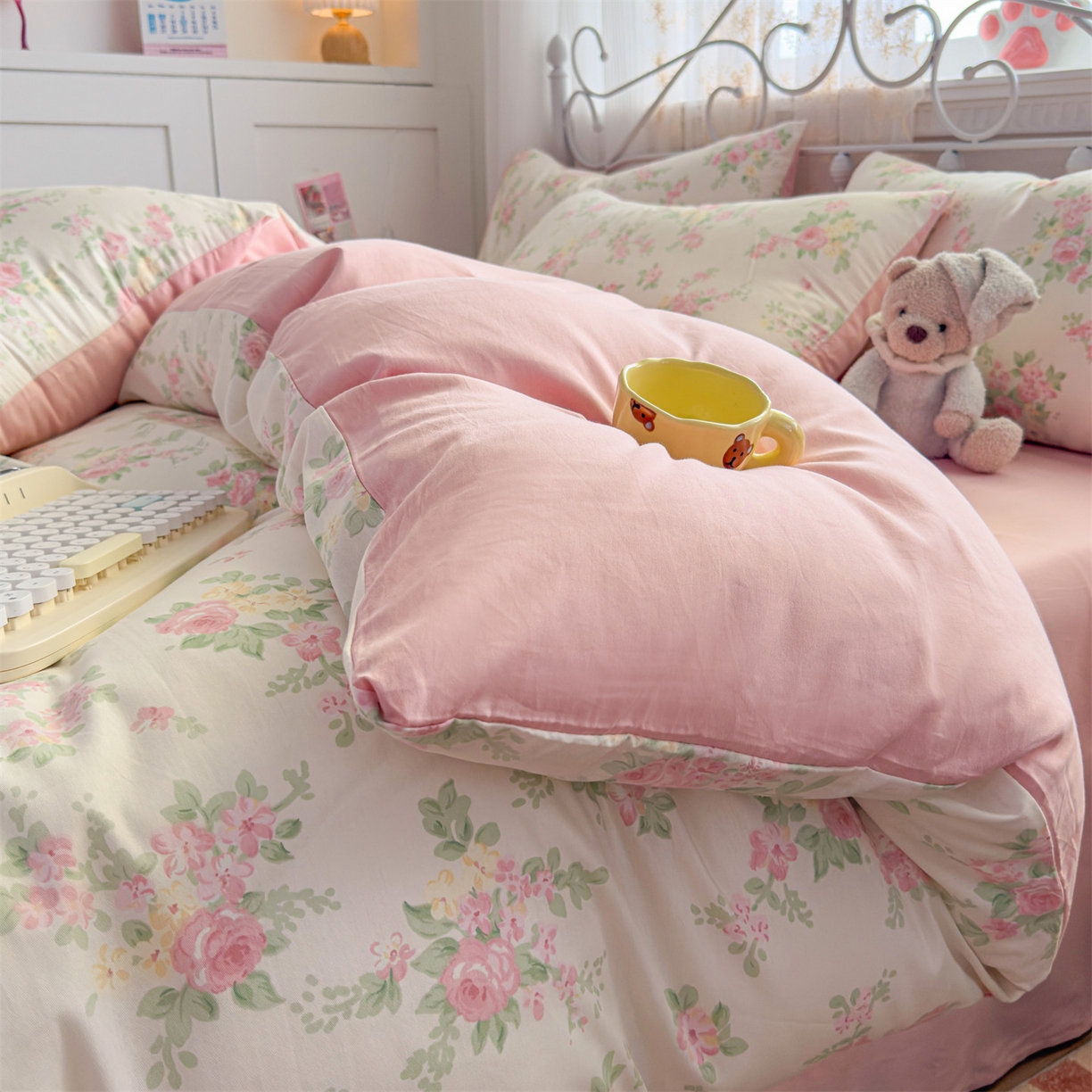 91家纺网 家纺一手货源 找家纺 恒爱家纺 2025新款全棉花卉四件套 铁线莲