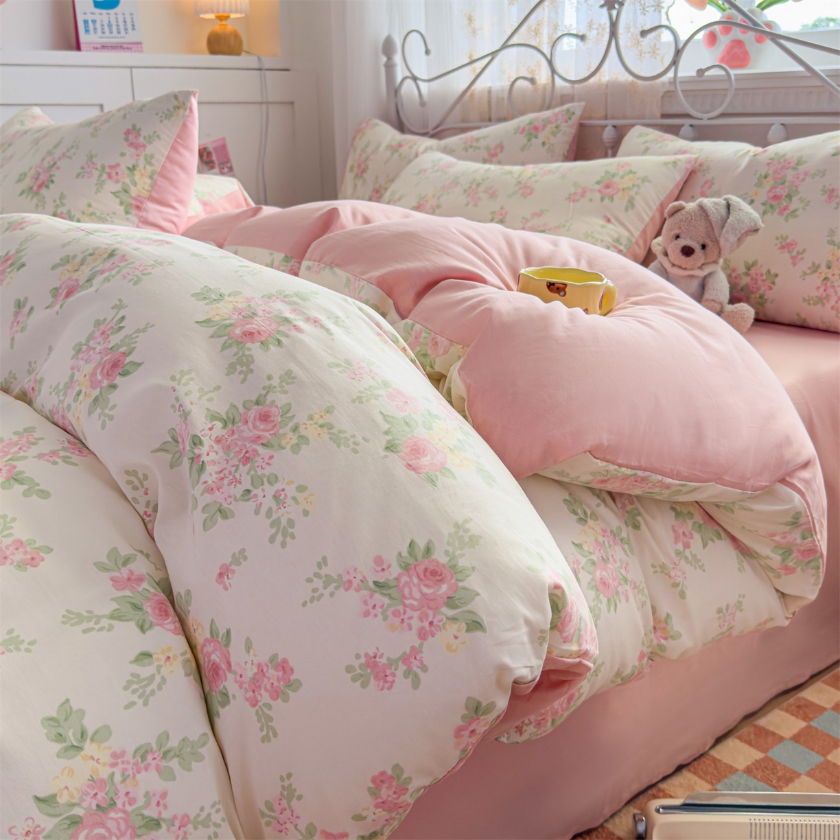 91家纺网 家纺一手货源 找家纺 恒爱家纺 2025新款全棉花卉四件套 铁线莲