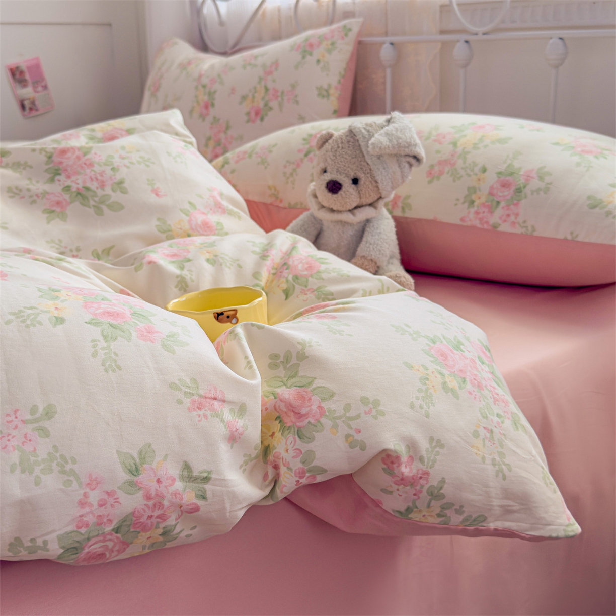 91家纺网 家纺一手货源 找家纺 恒爱家纺 2025新款全棉花卉四件套 铁线莲