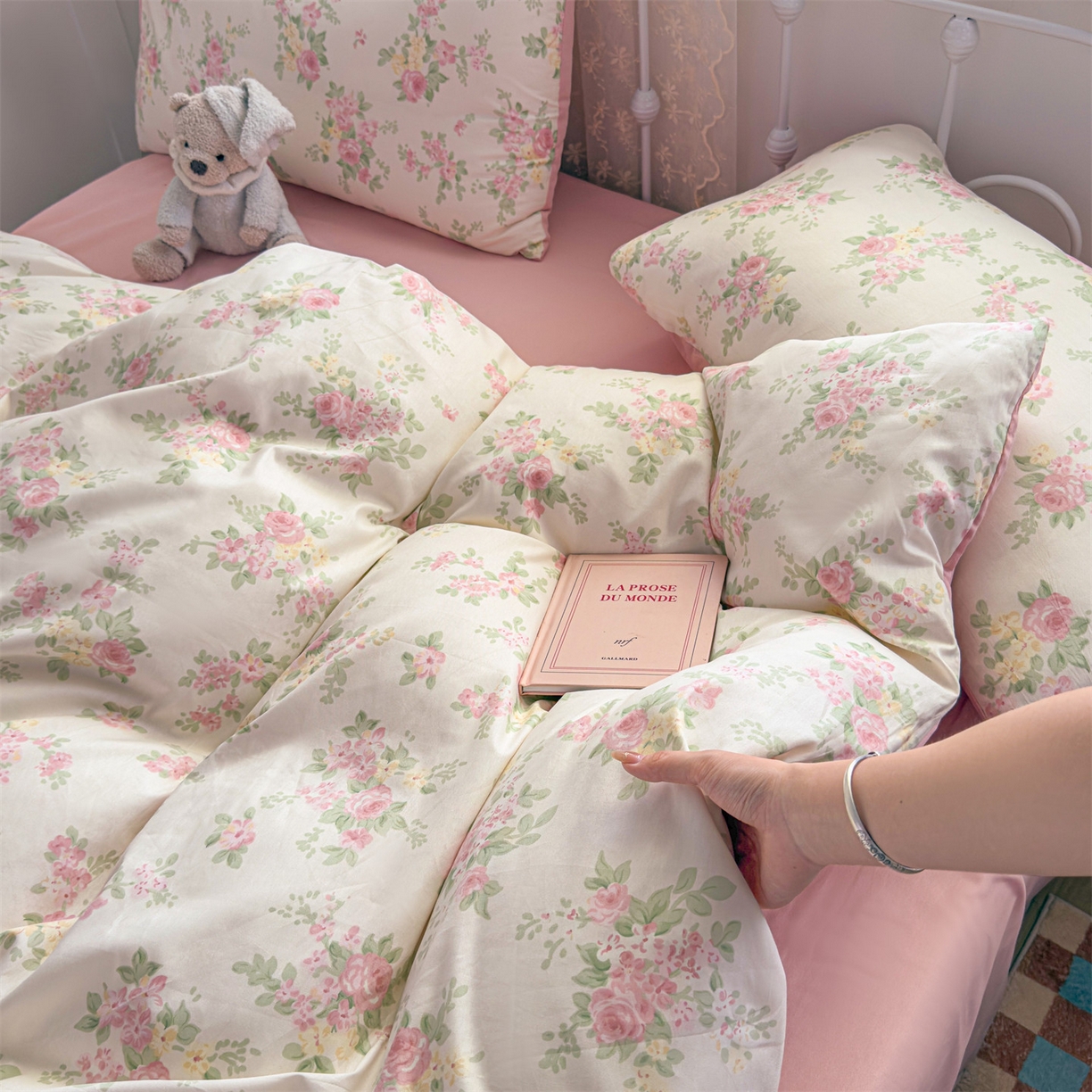 91家纺网 家纺一手货源 找家纺 恒爱家纺 2025新款全棉花卉四件套 铁线莲