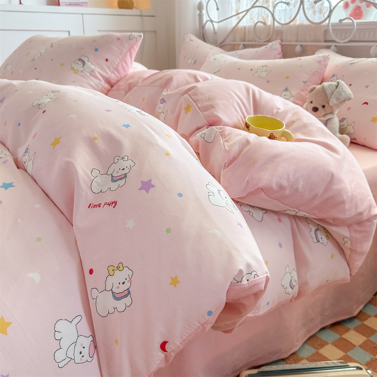 91家纺网 家纺一手货源 找家纺 恒爱家纺 2025新款全棉花卉四件套 小公主