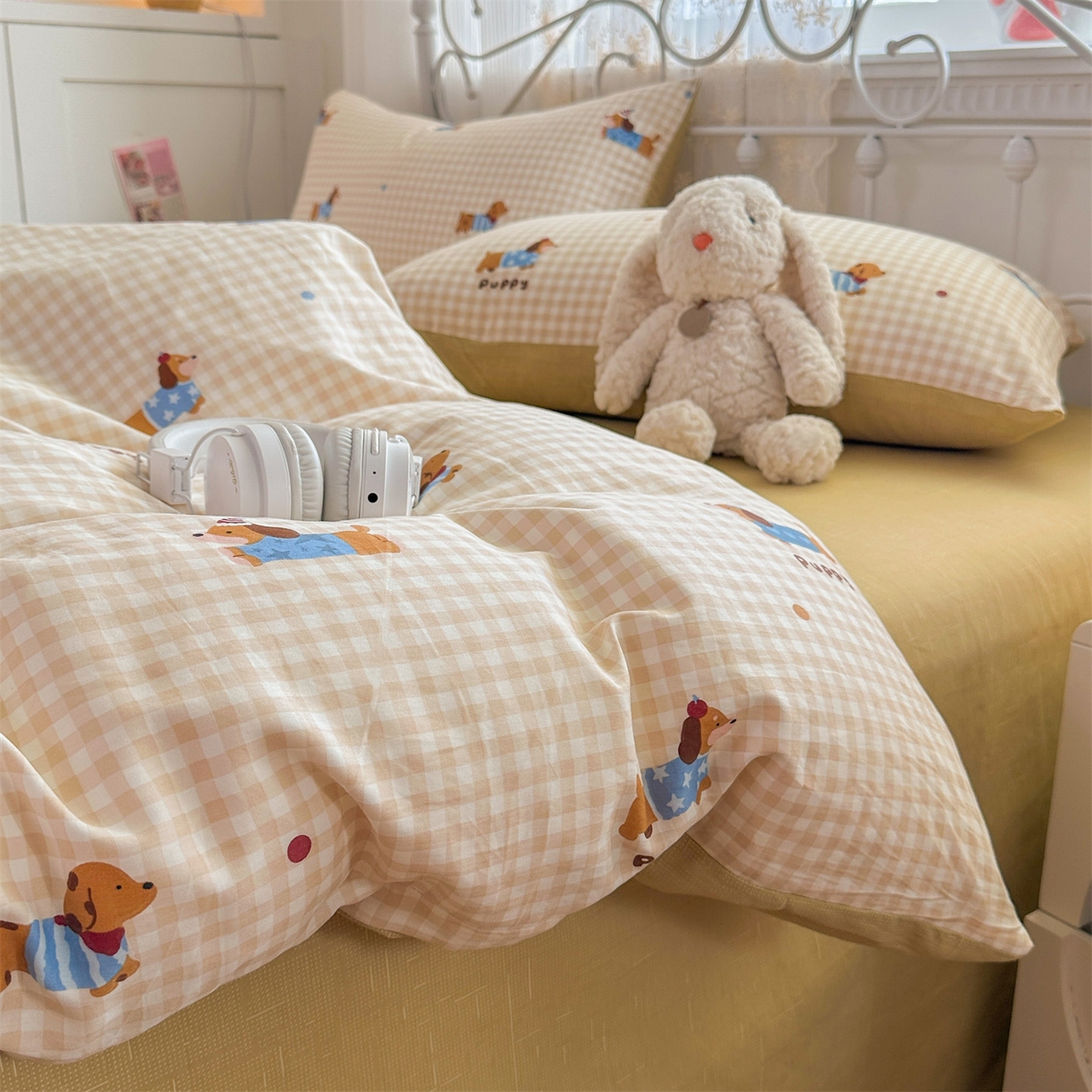 91家纺网 家纺一手货源 找家纺 恒爱家纺 2025新款全棉花卉四件套 小柯基