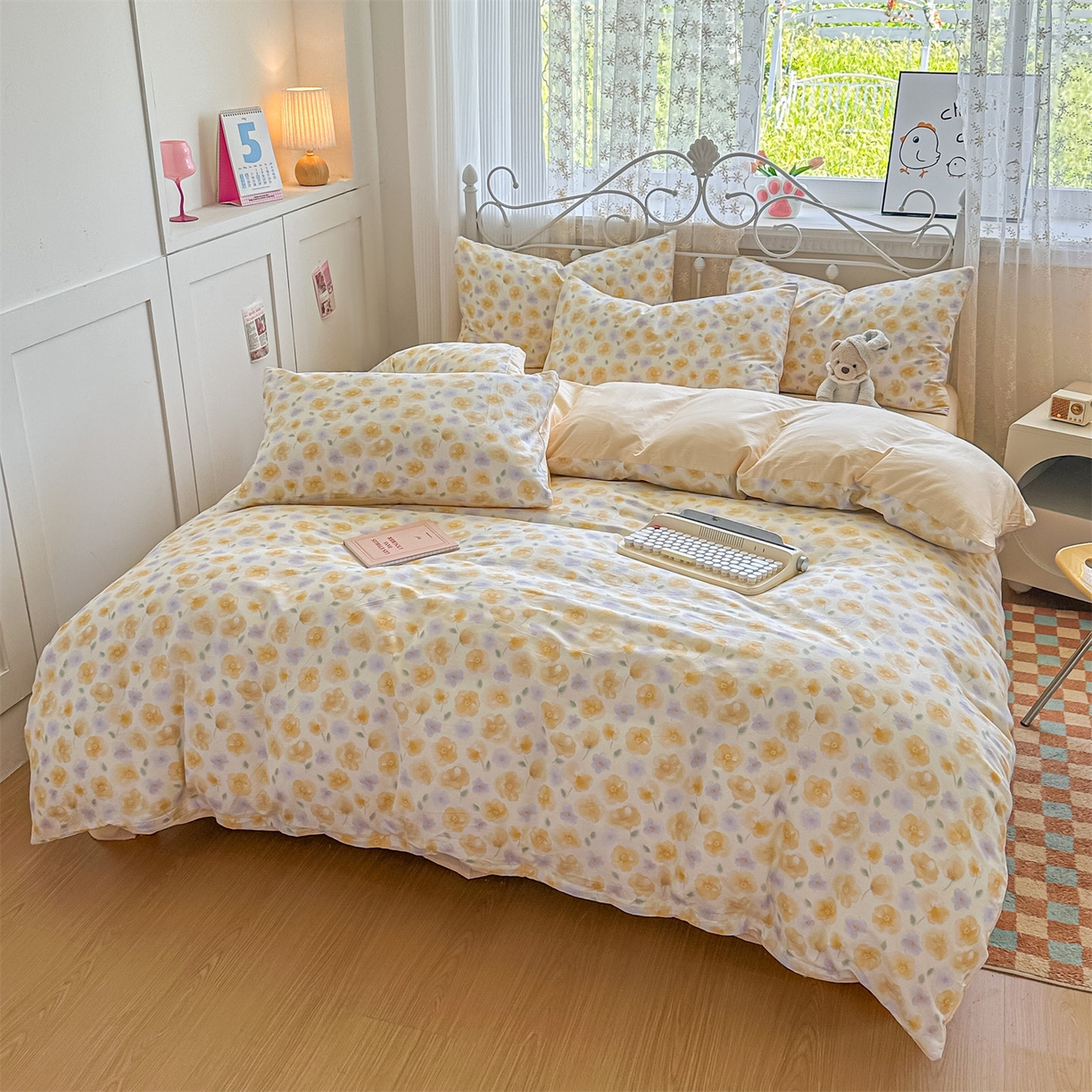 91家纺网 家纺一手货源 找家纺 恒爱家纺 2025新款全棉花卉四件套 洋甘菊