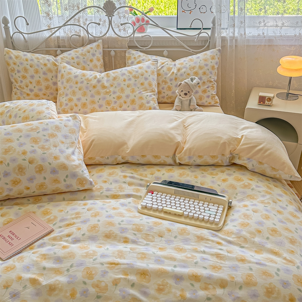 91家纺网 家纺一手货源 找家纺 恒爱家纺 2025新款全棉花卉四件套 洋甘菊