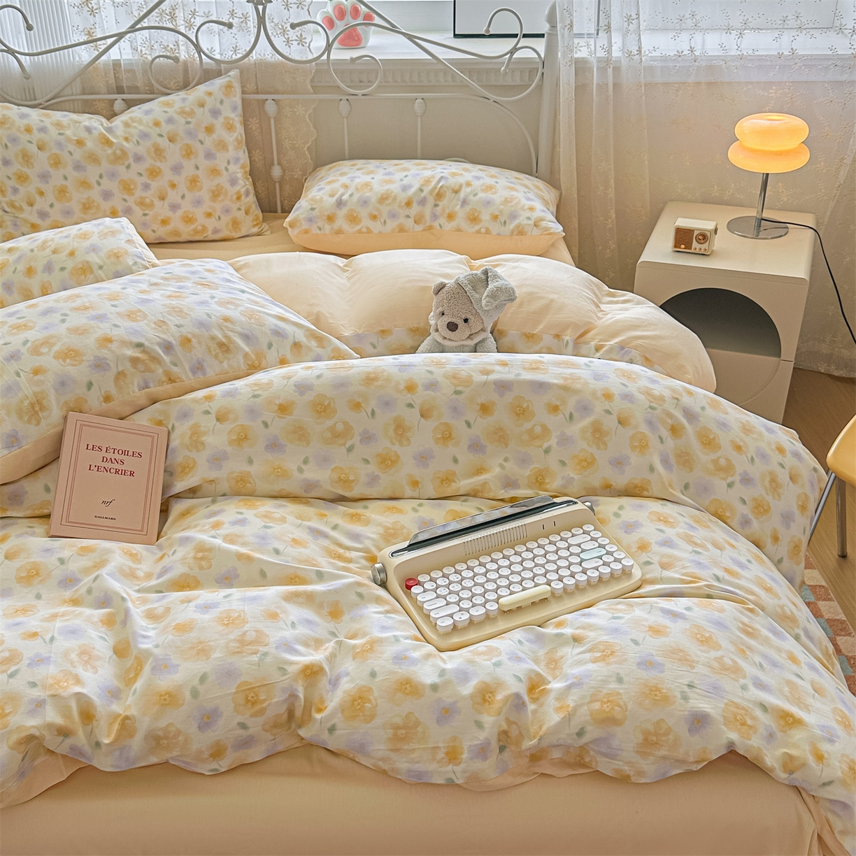 91家纺网 家纺一手货源 找家纺 恒爱家纺 2025新款全棉花卉四件套 洋甘菊