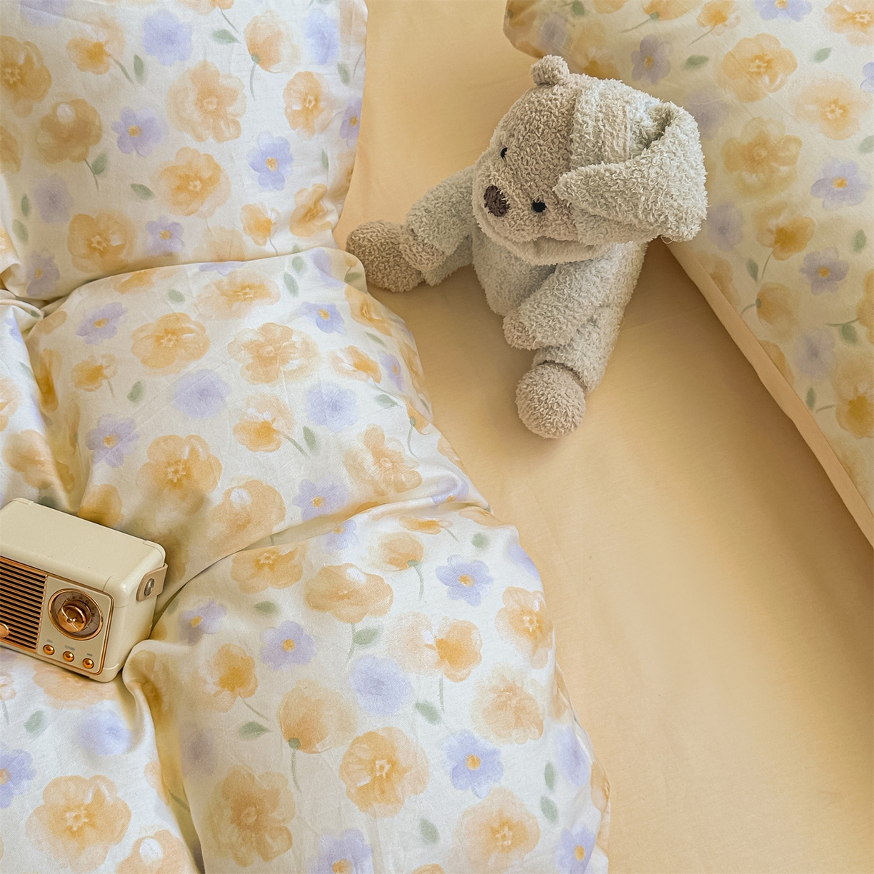 91家纺网 家纺一手货源 找家纺 恒爱家纺 2025新款全棉花卉四件套 洋甘菊