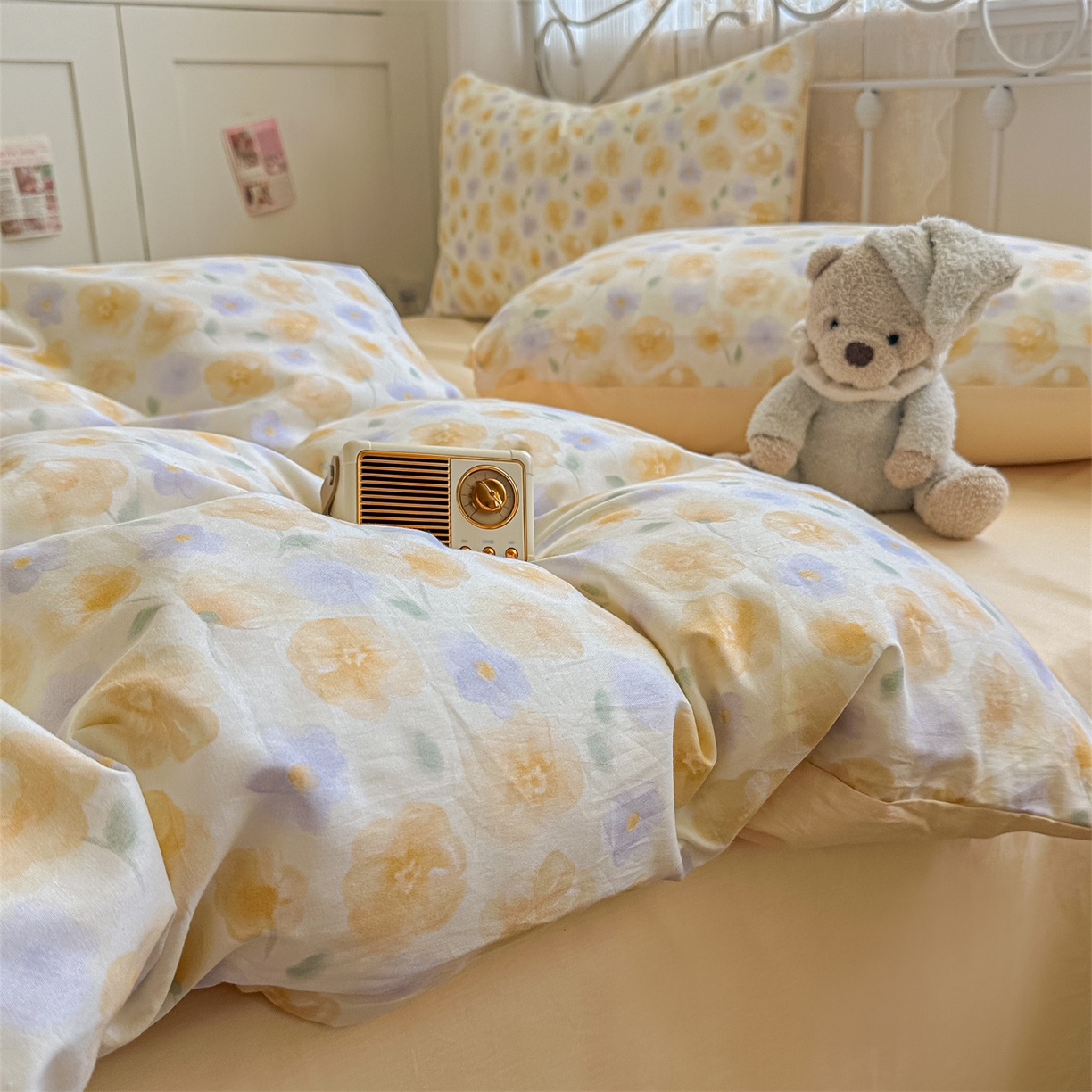 91家纺网 家纺一手货源 找家纺 恒爱家纺 2025新款全棉花卉四件套 洋甘菊