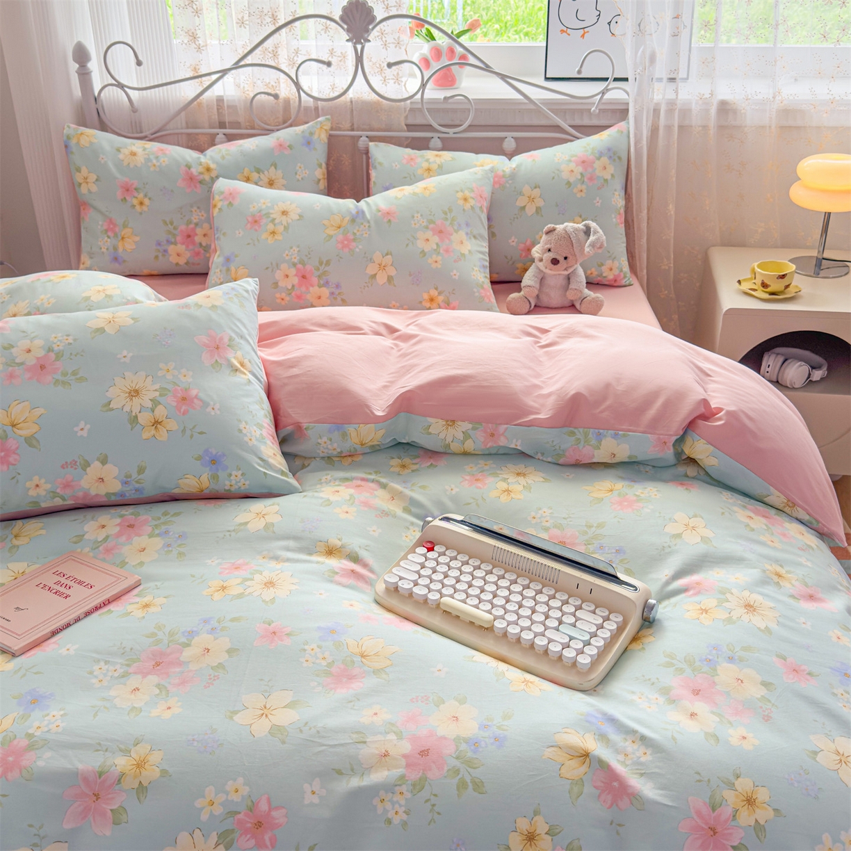 91家纺网 家纺一手货源 找家纺 恒爱家纺 2025新款全棉花卉四件套 夜来香