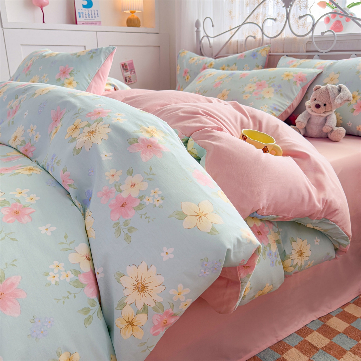 91家纺网 家纺一手货源 找家纺 恒爱家纺 2025新款全棉花卉四件套 夜来香