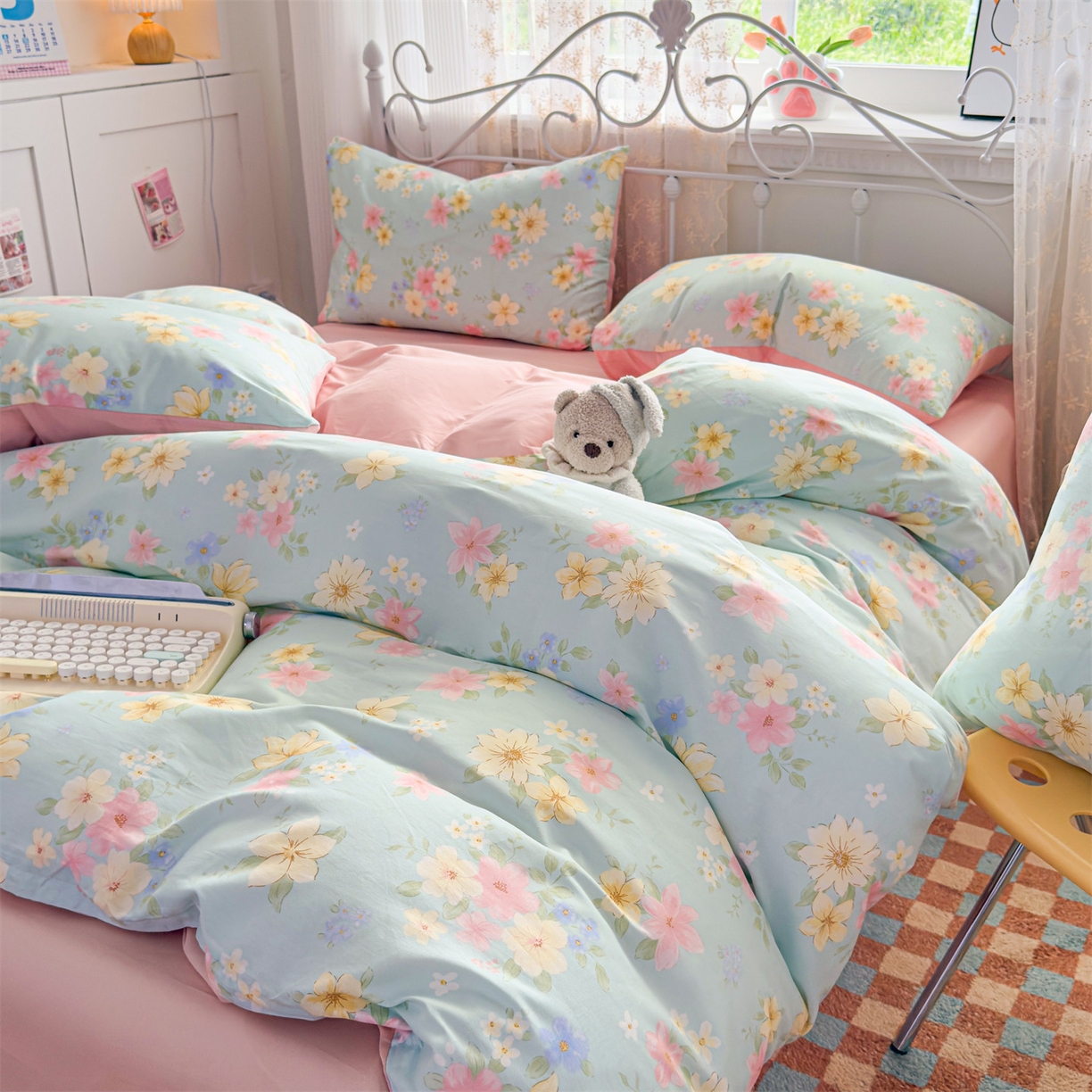 91家纺网 家纺一手货源 找家纺 恒爱家纺 2025新款全棉花卉四件套 夜来香