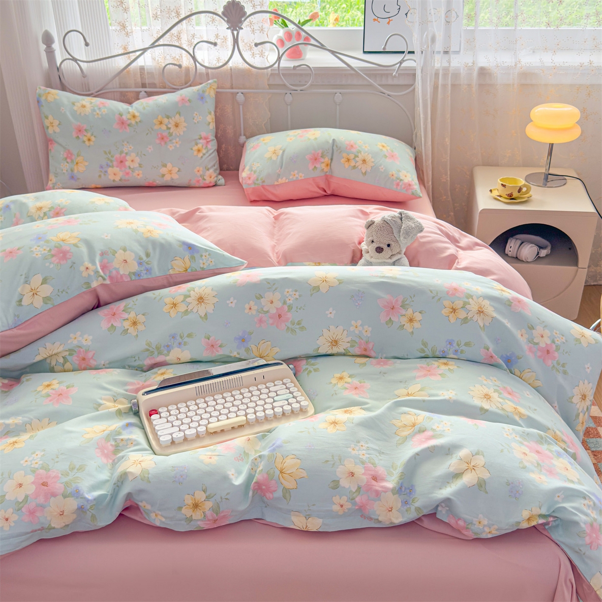 91家纺网 家纺一手货源 找家纺 恒爱家纺 2025新款全棉花卉四件套 夜来香