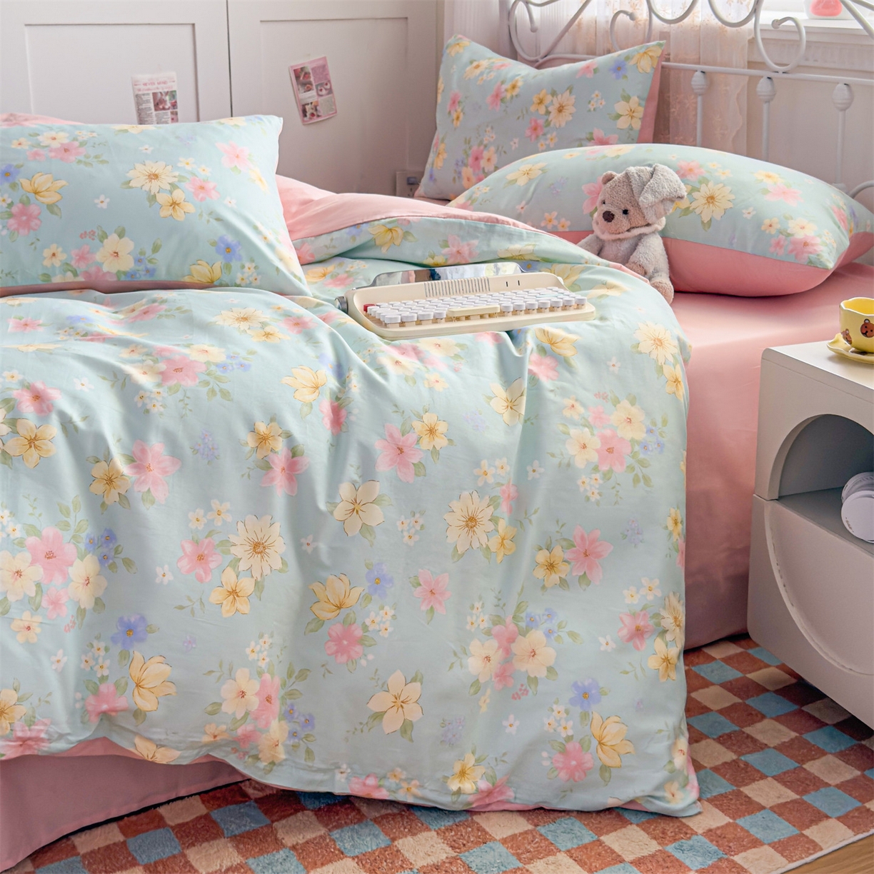 91家纺网 家纺一手货源 找家纺 恒爱家纺 2025新款全棉花卉四件套 夜来香