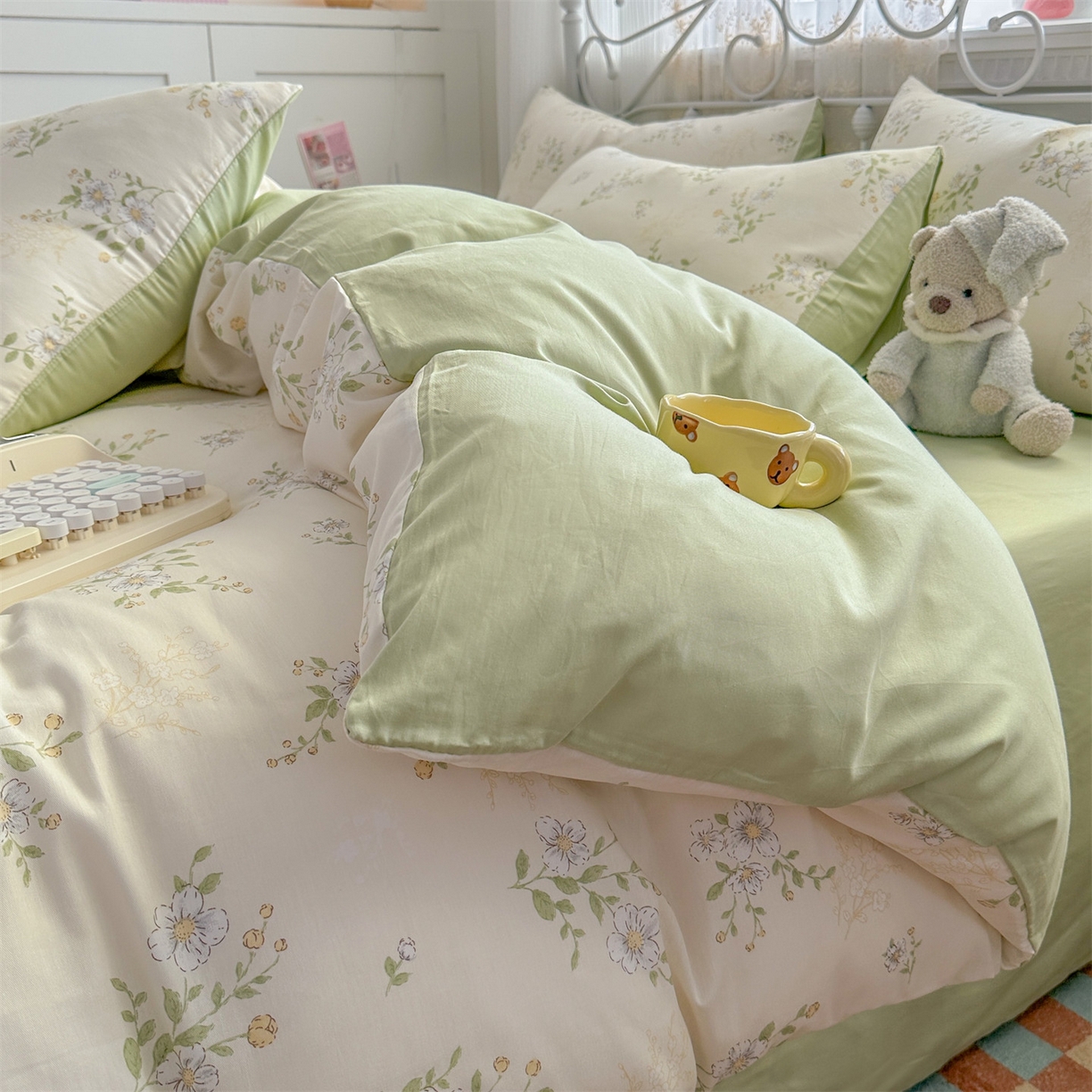 91家纺网 家纺一手货源 找家纺 恒爱家纺 2025新款全棉花卉四件套 鸢尾花