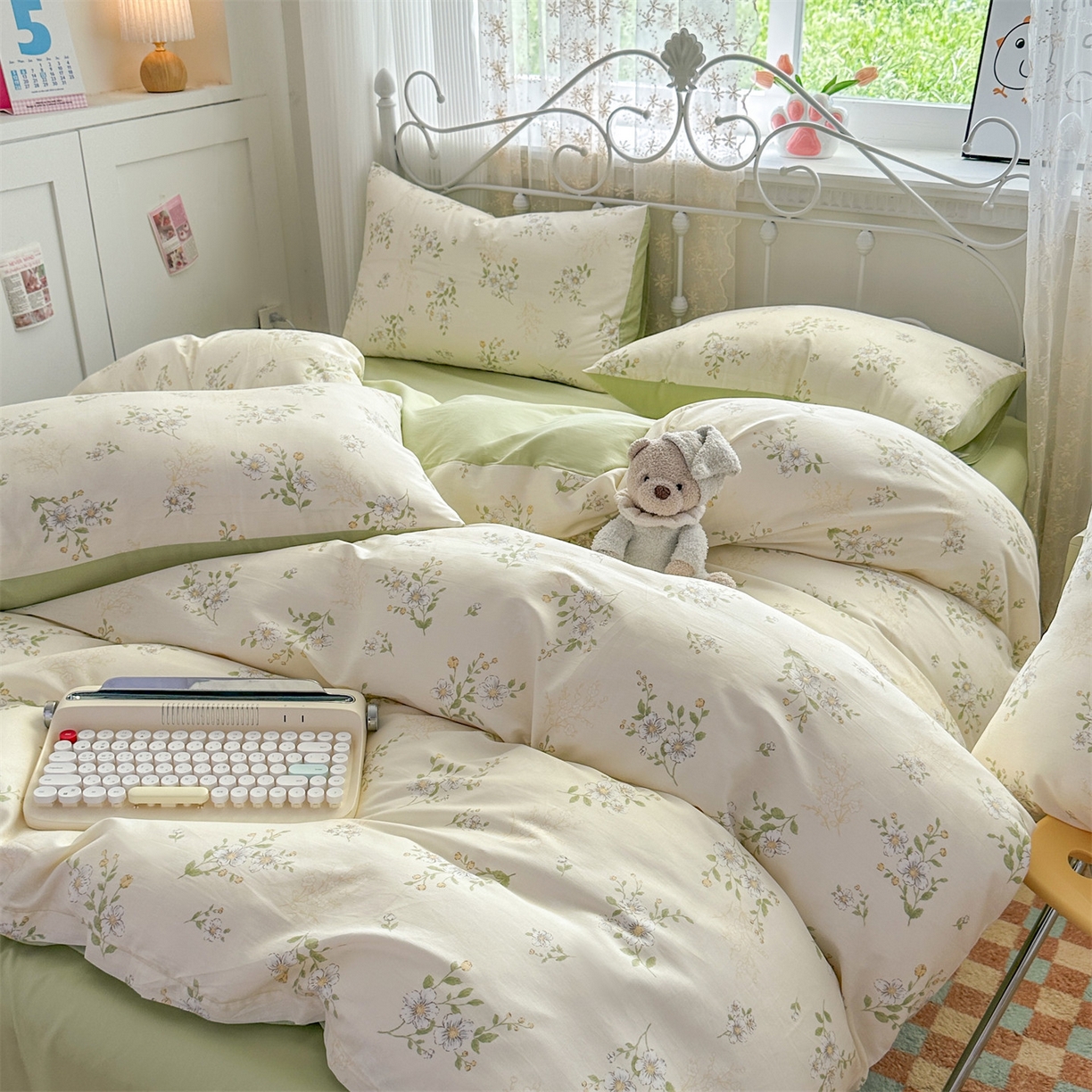 91家纺网 家纺一手货源 找家纺 恒爱家纺 2025新款全棉花卉四件套 鸢尾花