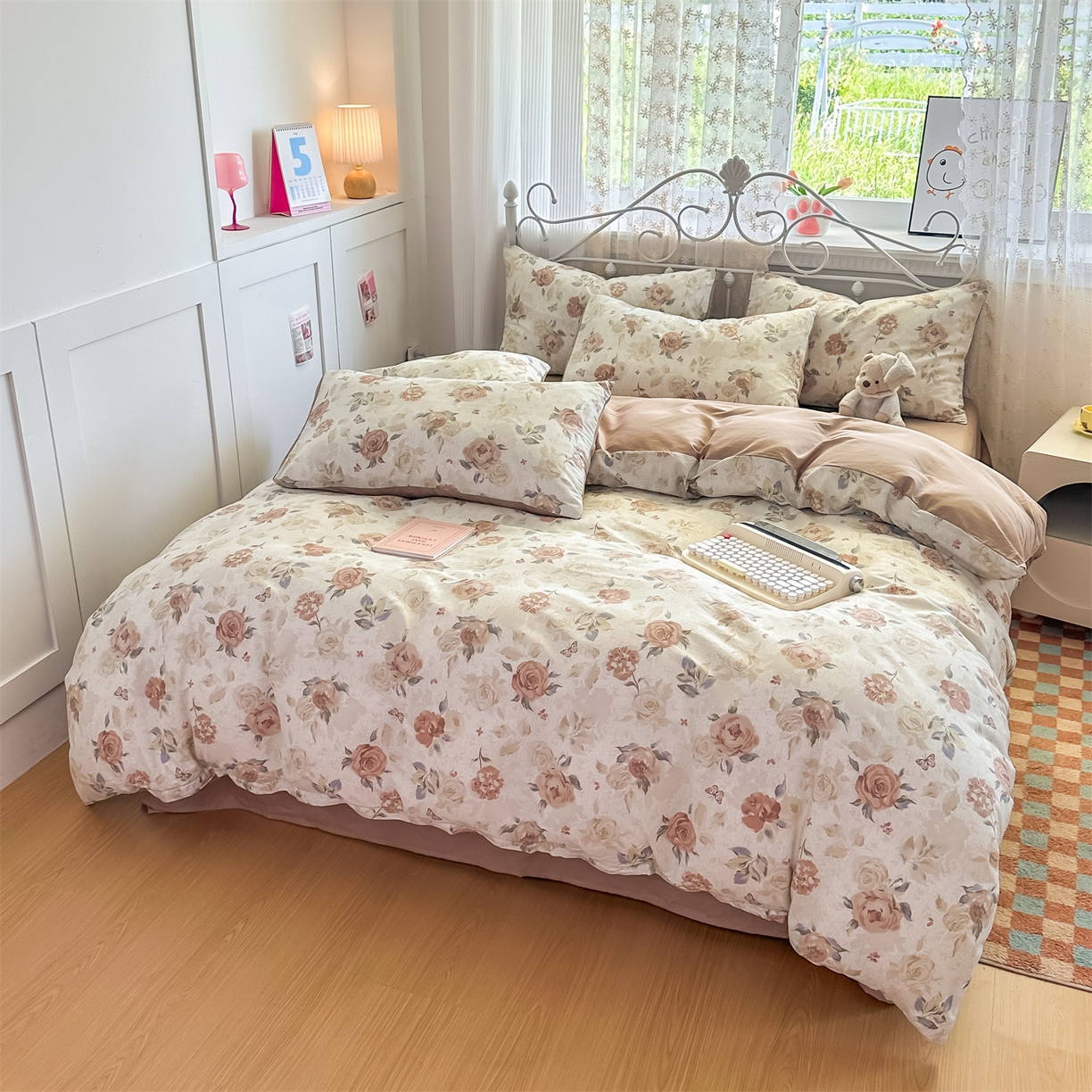 91家纺网 家纺一手货源 找家纺 恒爱家纺 2025新款全棉花卉四件套 月下美人