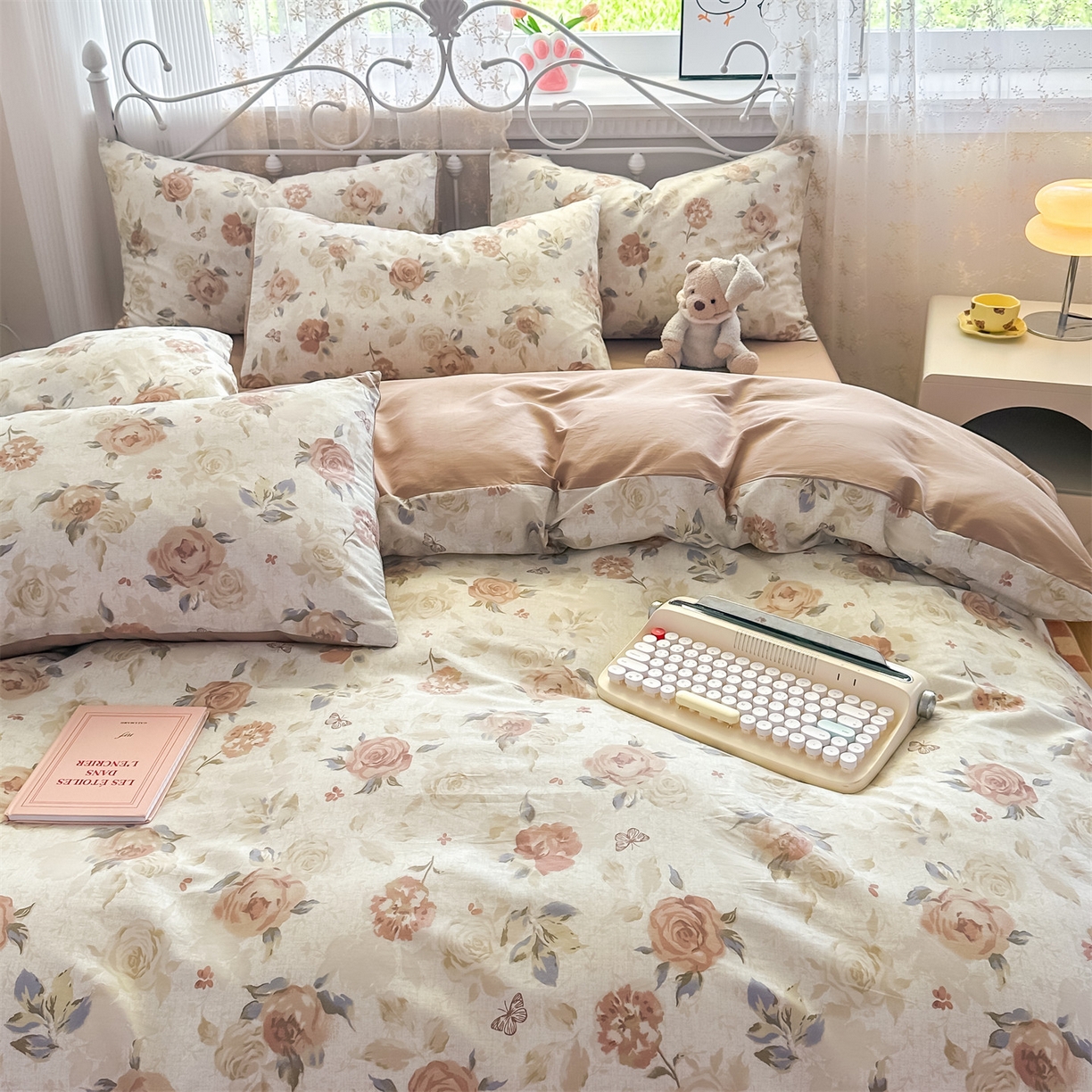 91家纺网 家纺一手货源 找家纺 恒爱家纺 2025新款全棉花卉四件套 月下美人