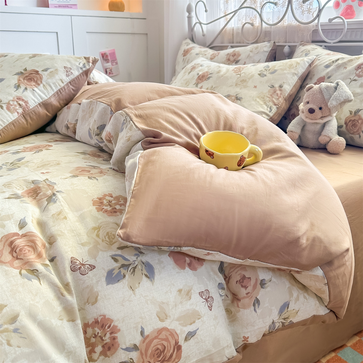 91家纺网 家纺一手货源 找家纺 恒爱家纺 2025新款全棉花卉四件套 月下美人